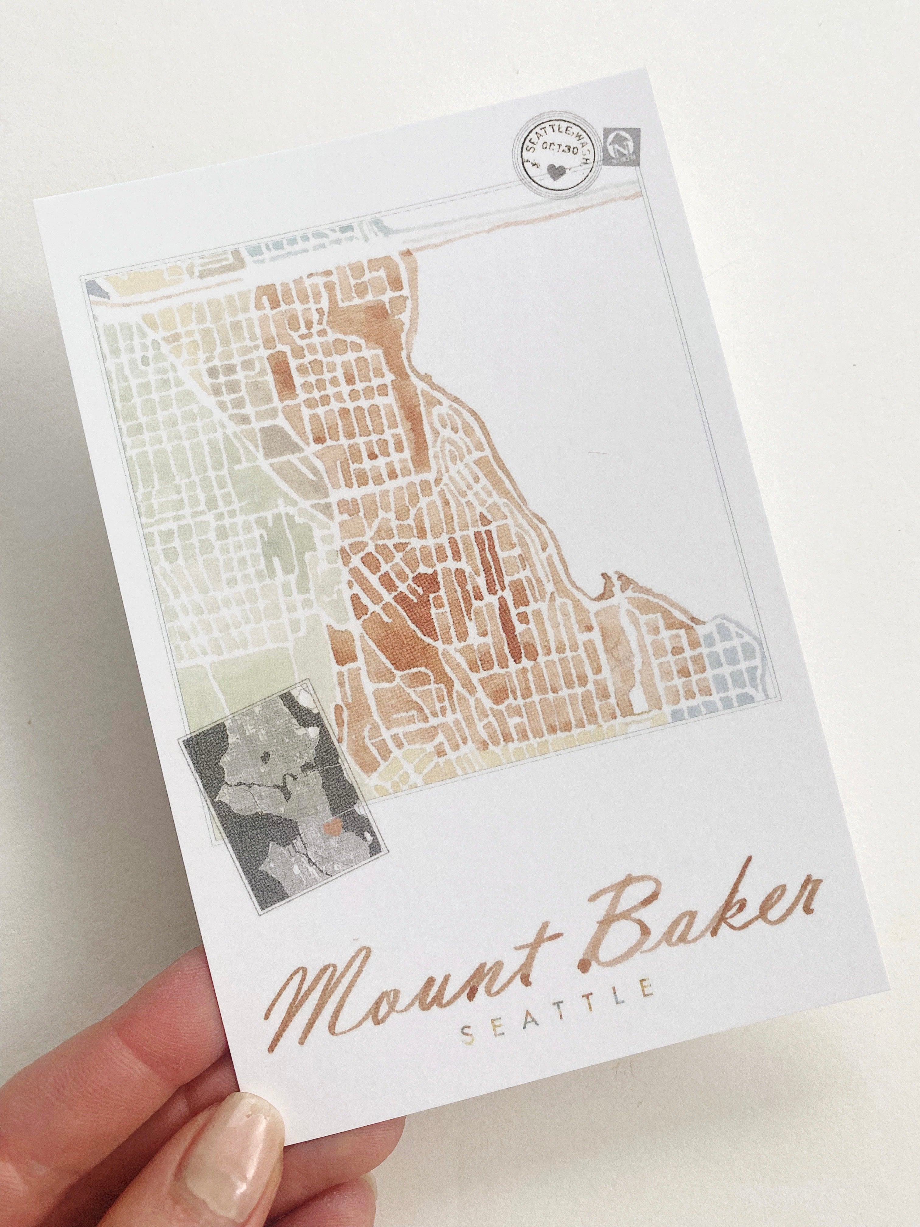 MOUNT BAKER Seattle Neighborhood Map Postcard
