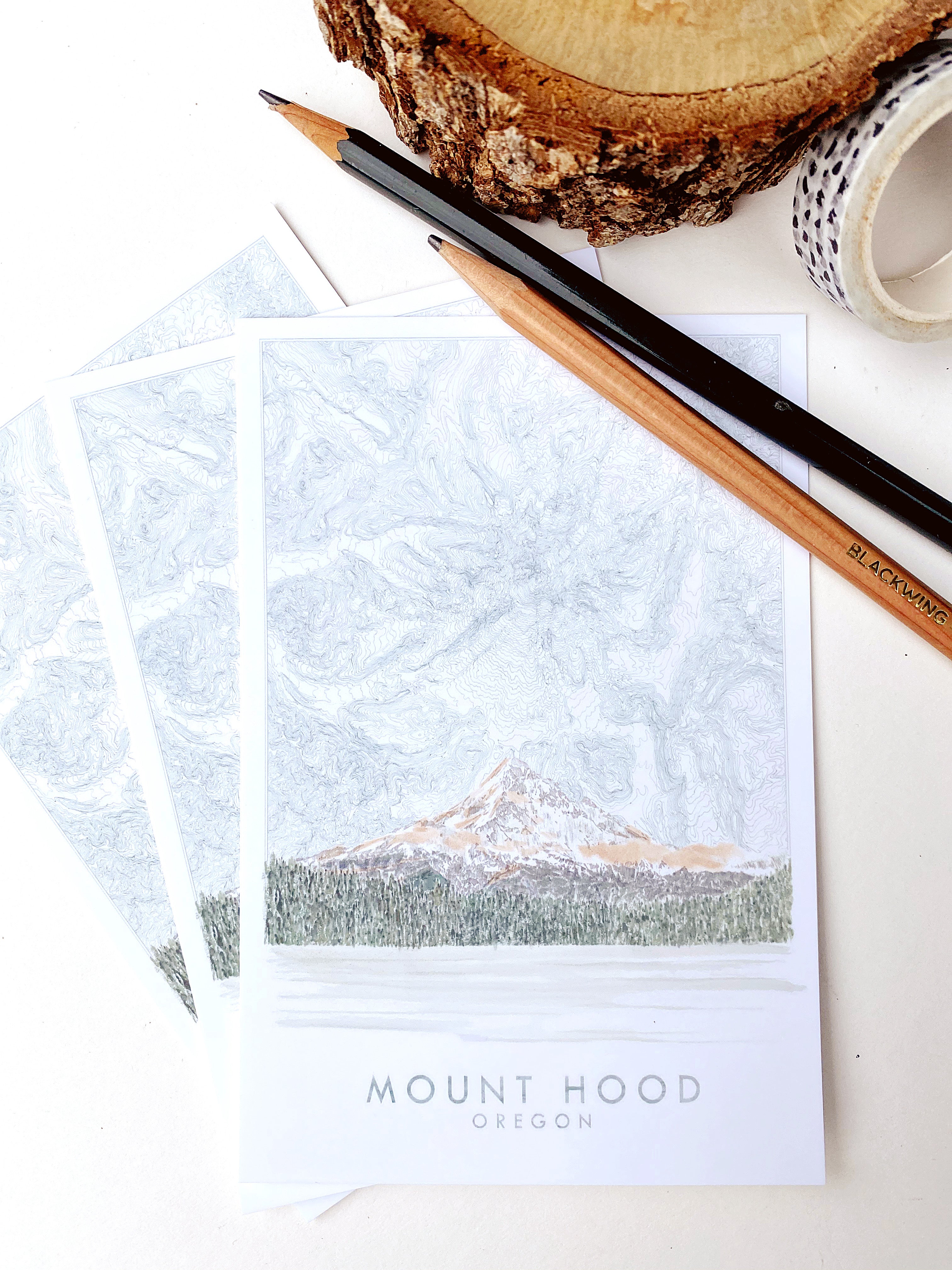 MOUNT HOOD Oregon TopoMountain Map Postcard