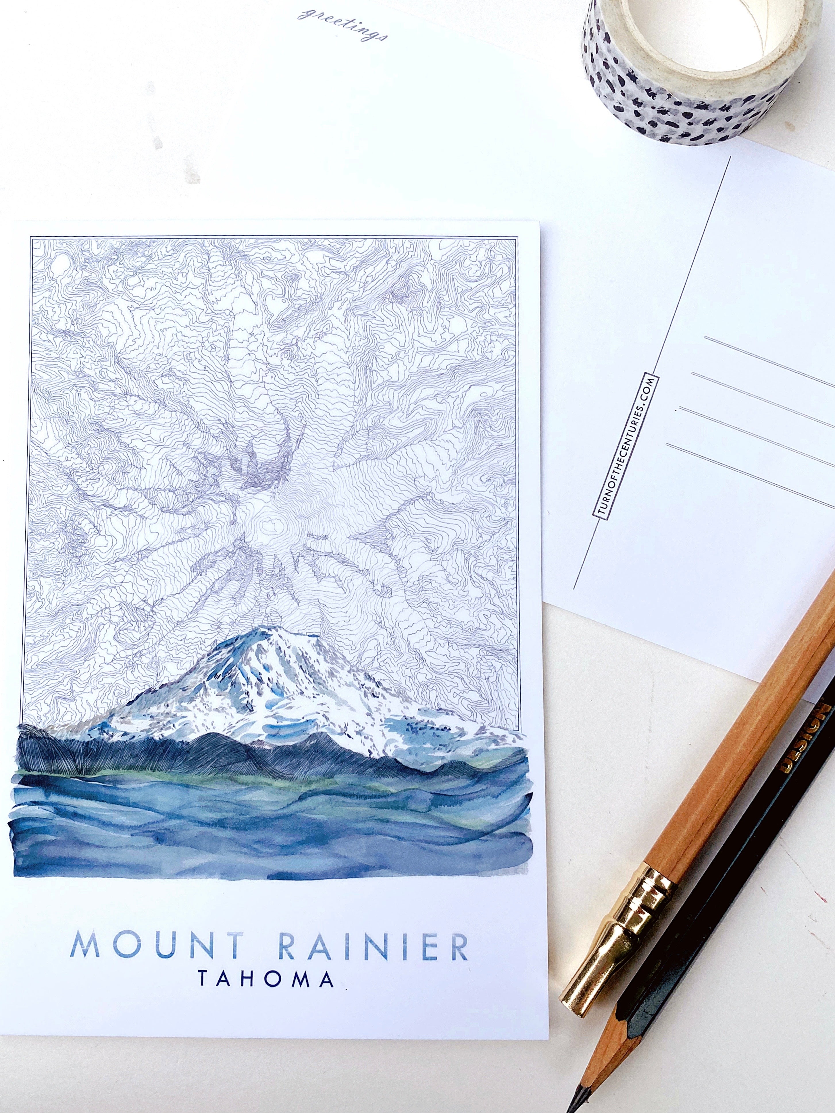 MOUNT RAINIER, Tahoma, Washington Mountain Map Postcard