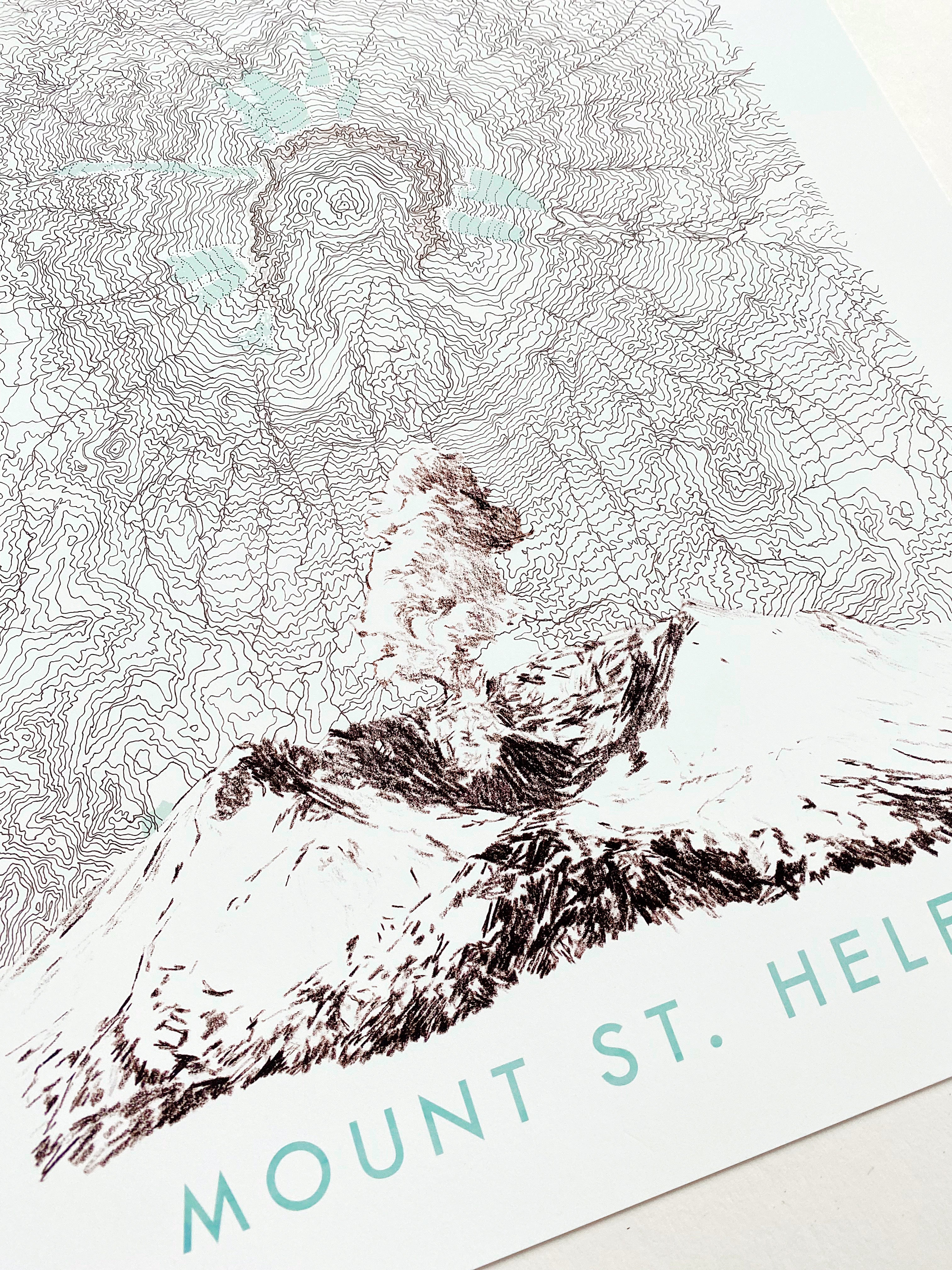 Mount ST HELENS Washington Topo Map + Mountain Sketches: PRINT