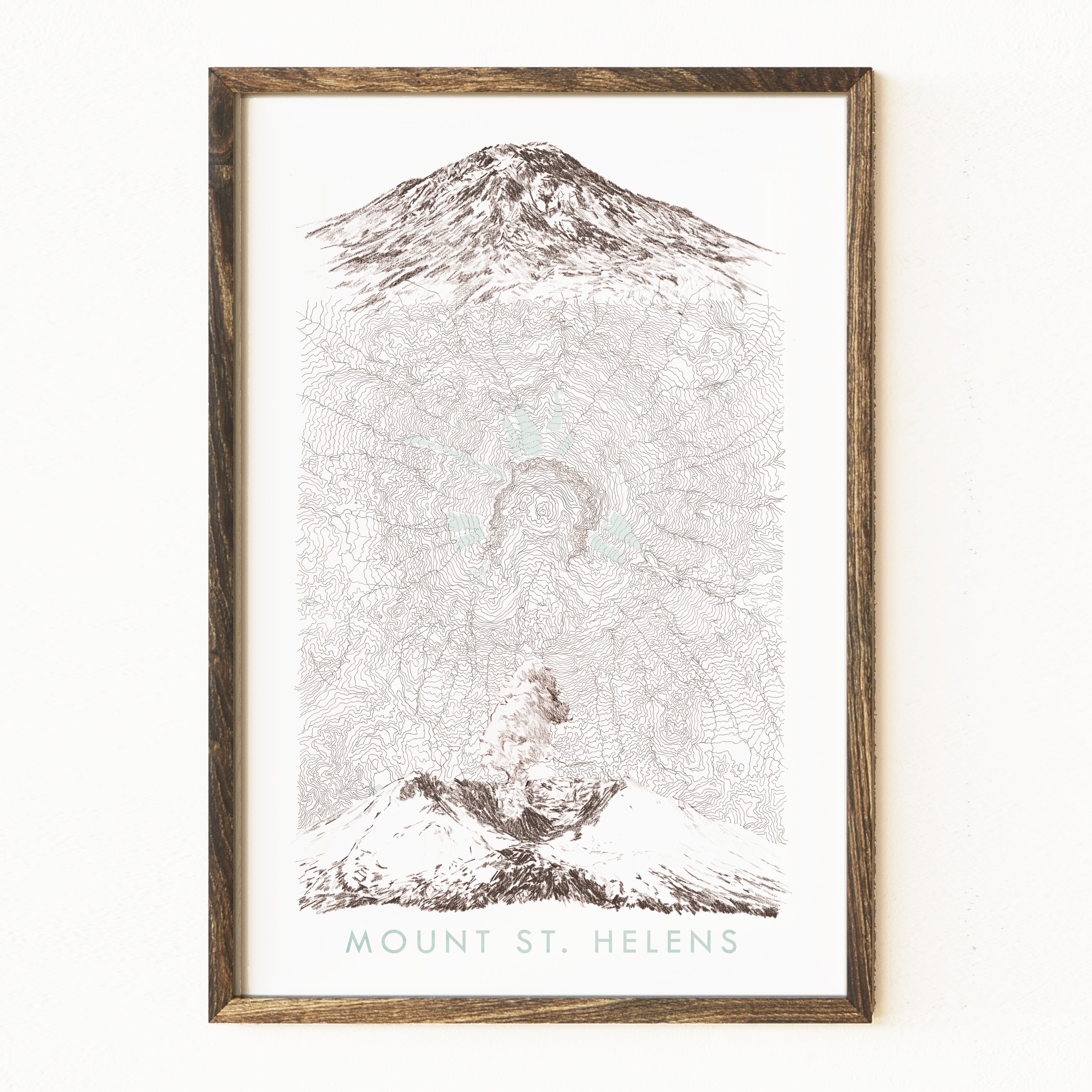 Mount ST HELENS Washington Topo Map + Mountain Sketches: PRINT