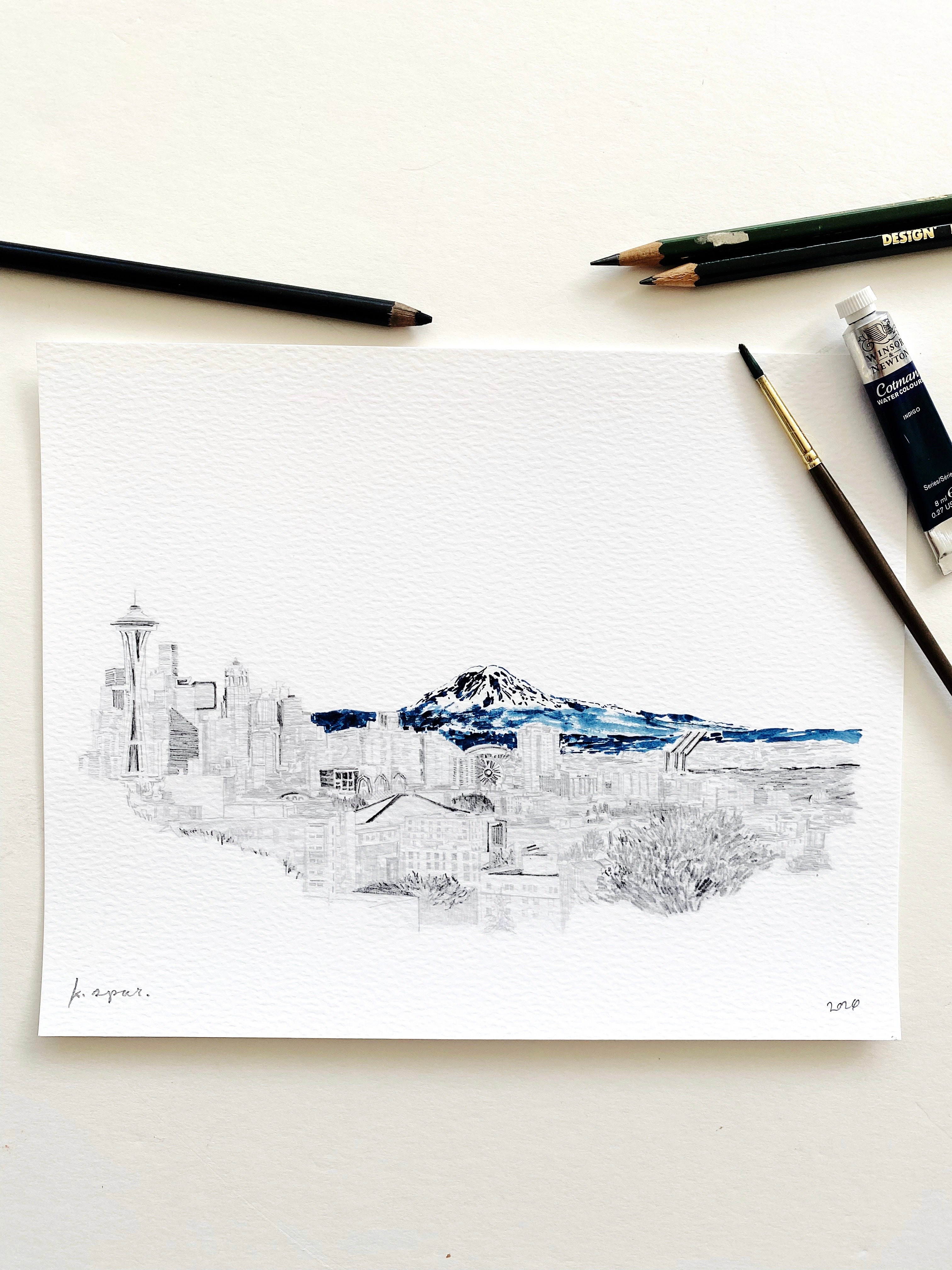 SEATTLE + TAHOMA / Mount Rainier, Washington USA Mountain Art