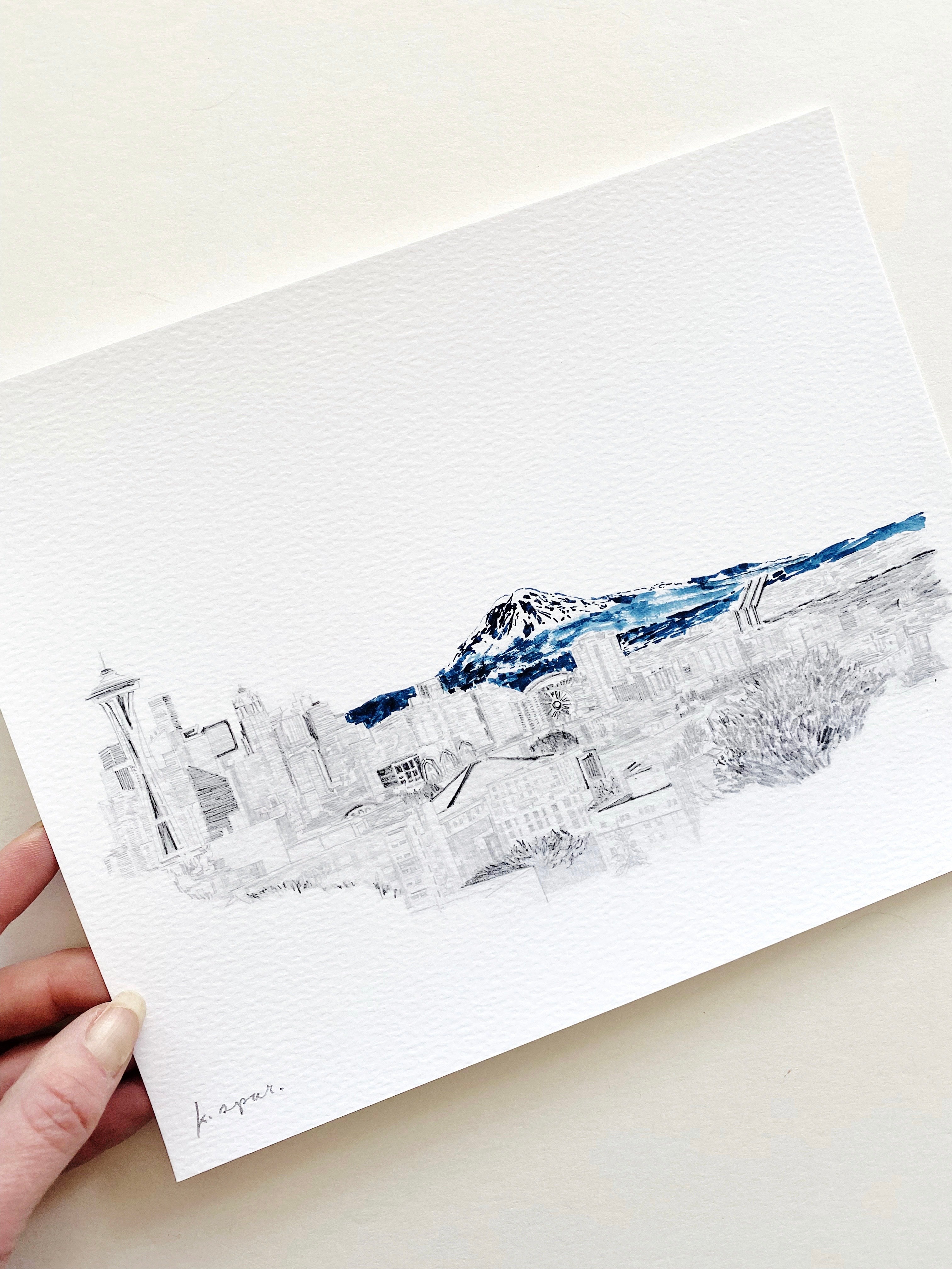 SEATTLE + TAHOMA / Mount Rainier, Washington USA Mountain Art