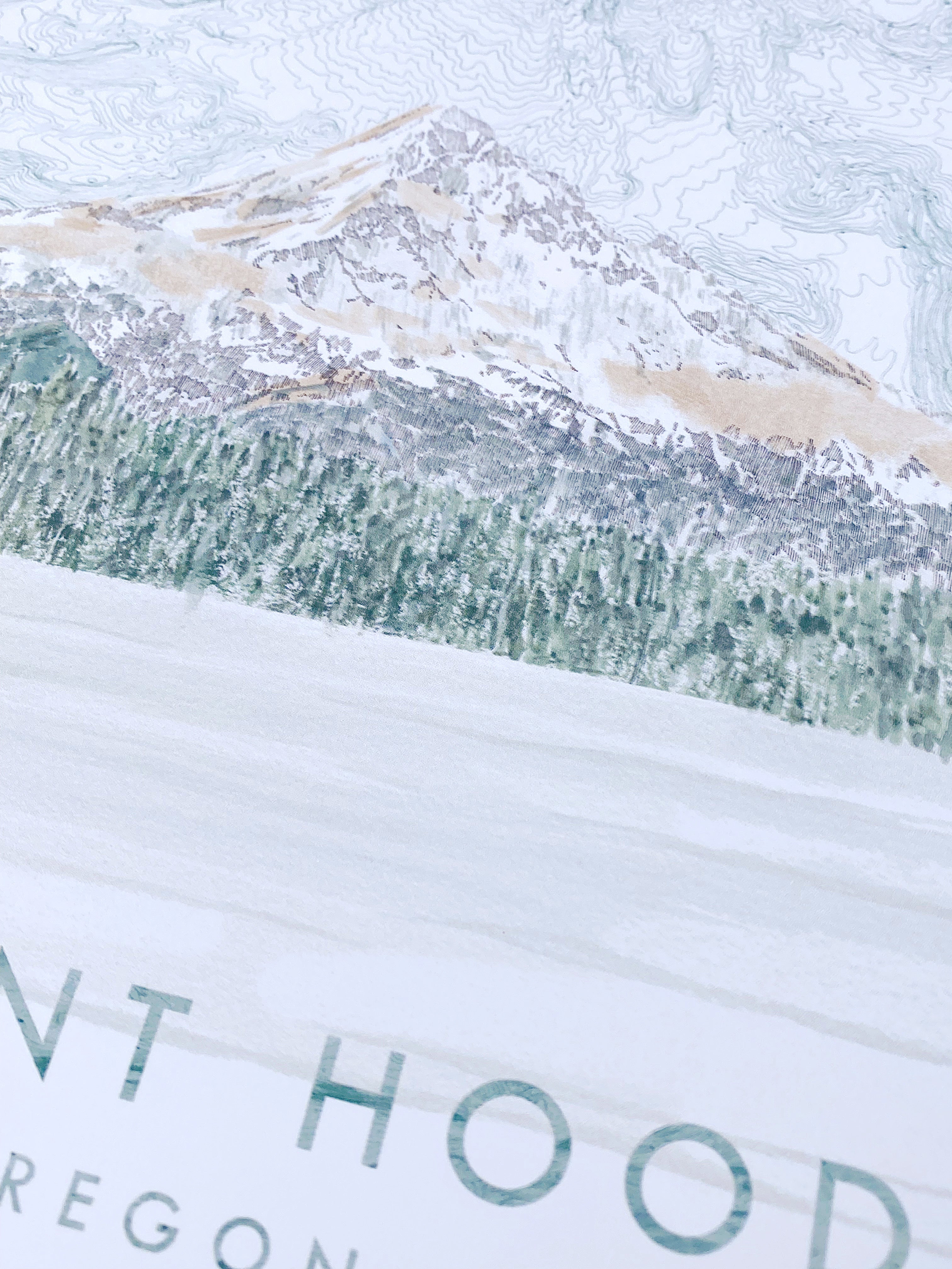 MOUNT HOOD Wy'East Oregon Topographical Map Drawing + Mountain Painting: PRINT