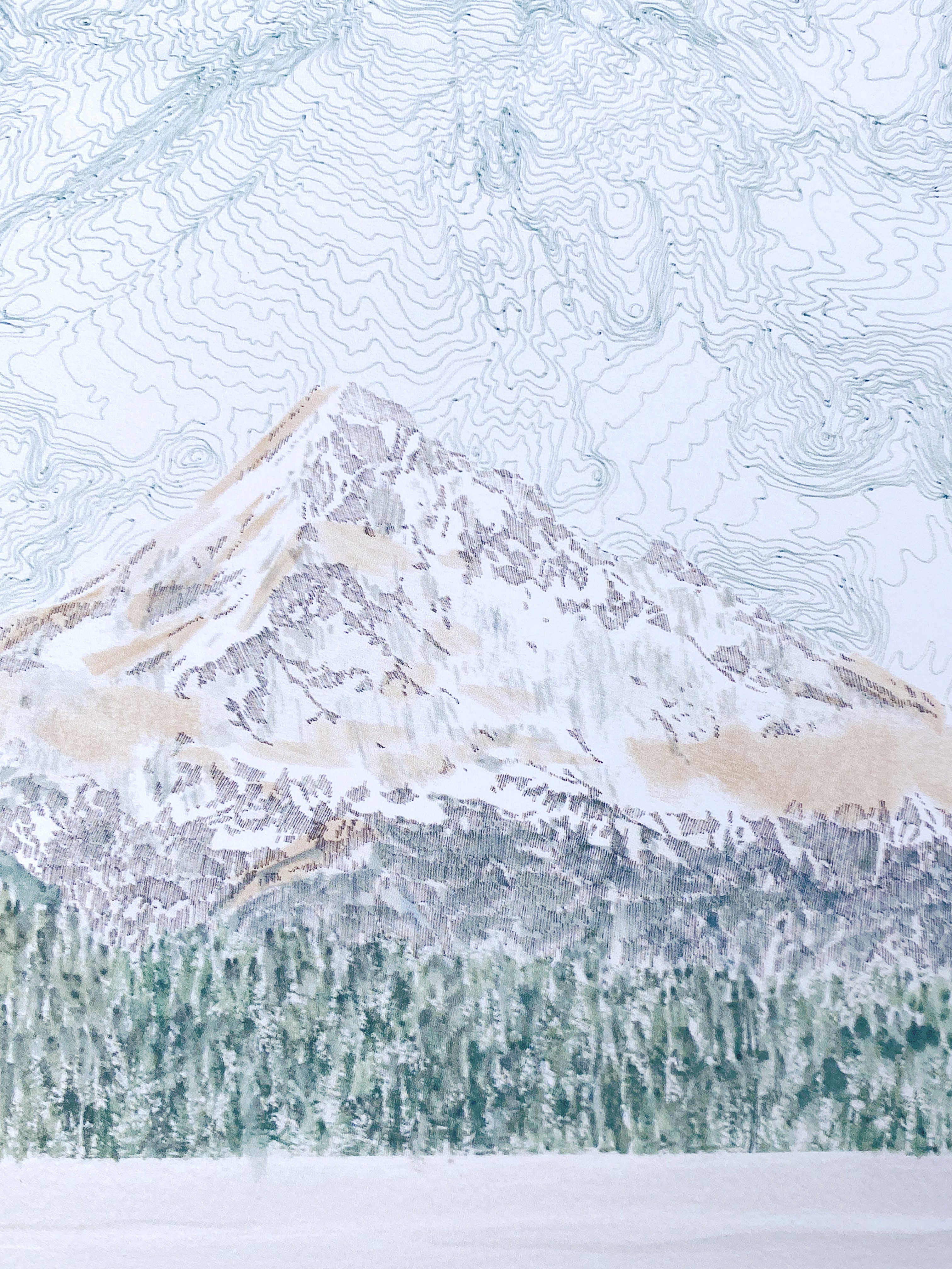 MOUNT HOOD Wy'East Oregon Topographical Map Drawing + Mountain Painting: PRINT