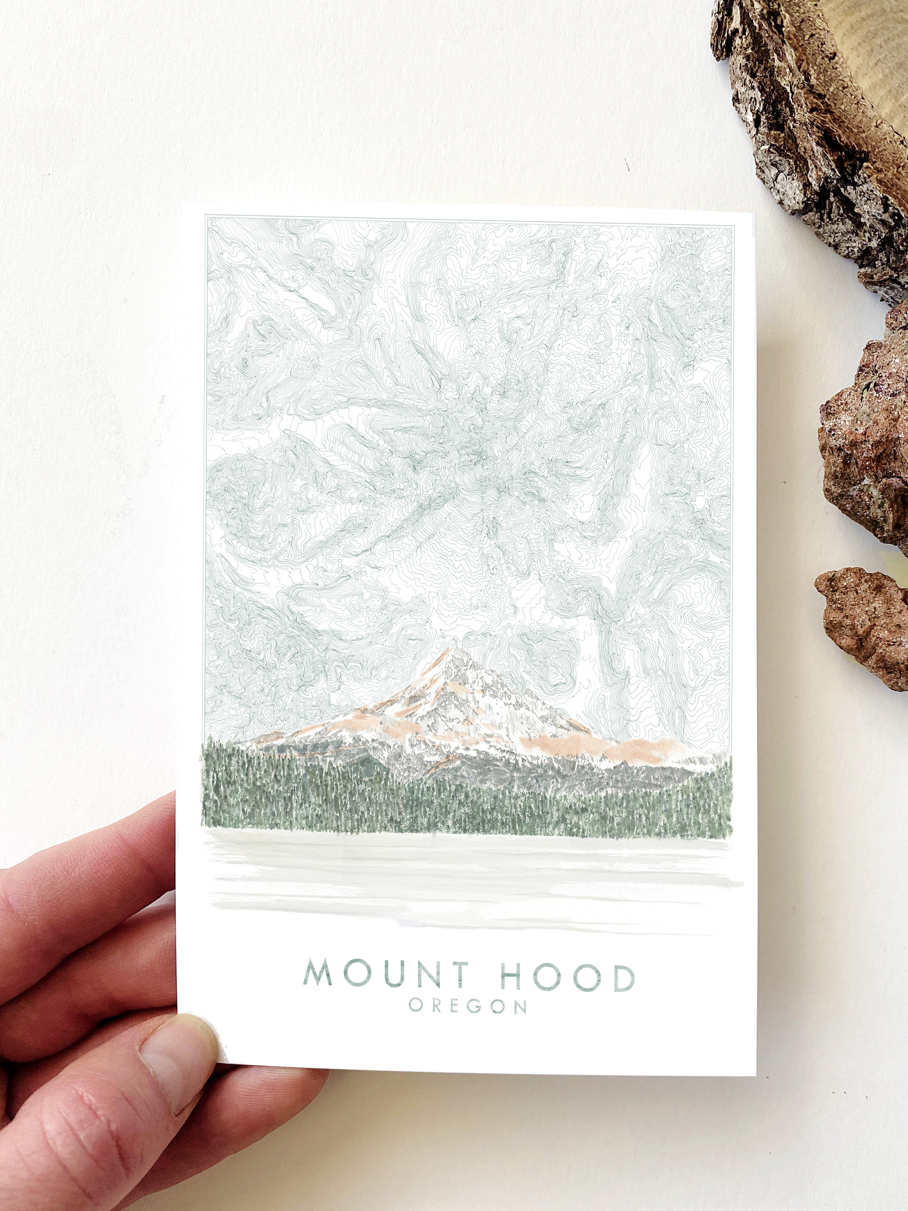 MOUNT HOOD Oregon TopoMountain Map Postcard