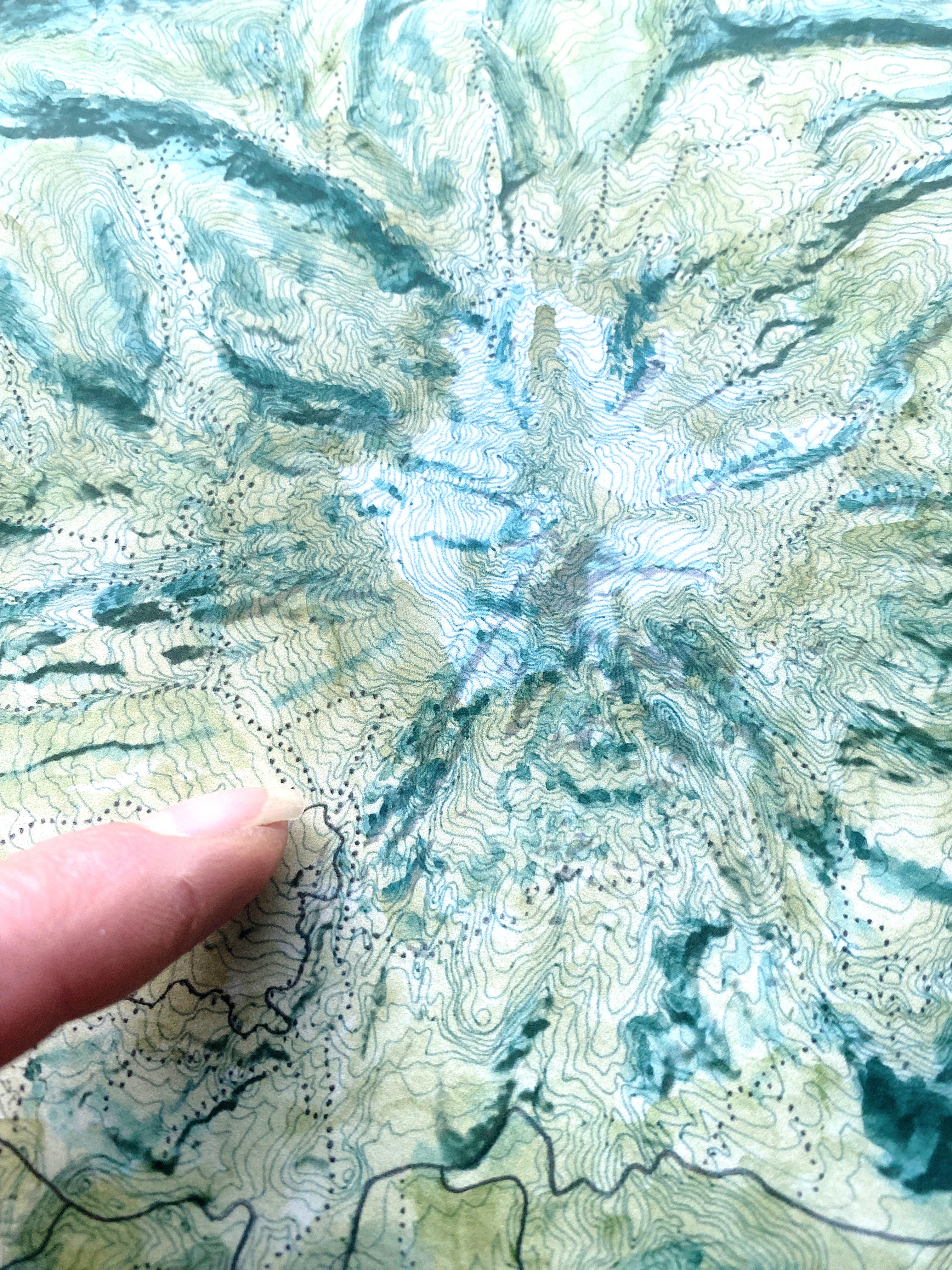 Mount Hood WY-EAST Oregon Topographical Watercolor Map: ORIGINAL PAINTING