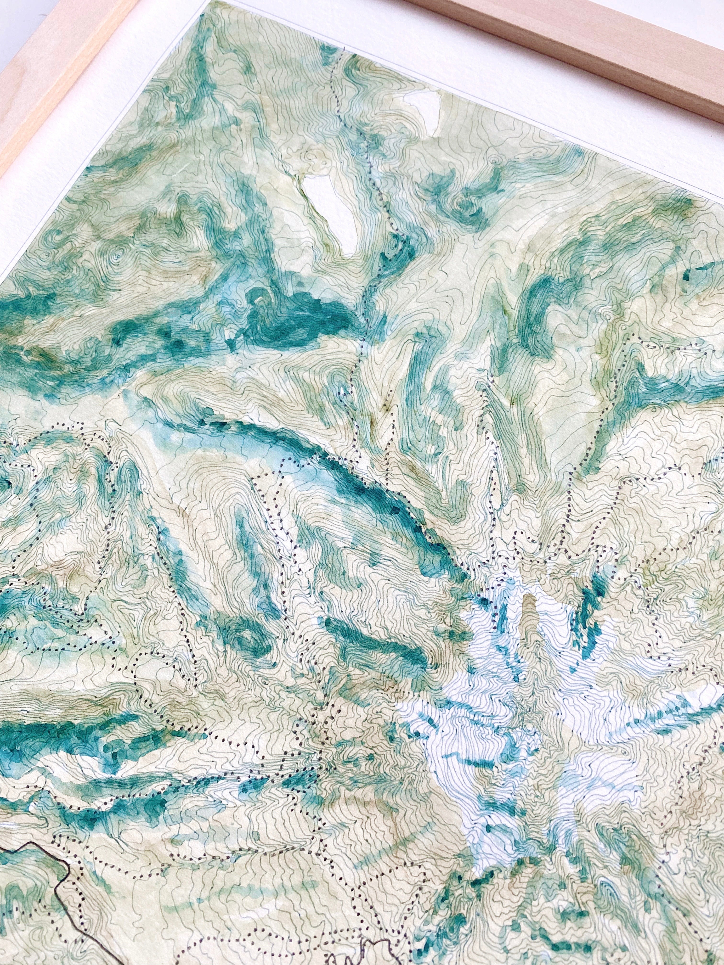 Mount Hood WY-EAST Oregon Topographical Watercolor Map: ORIGINAL PAINTING