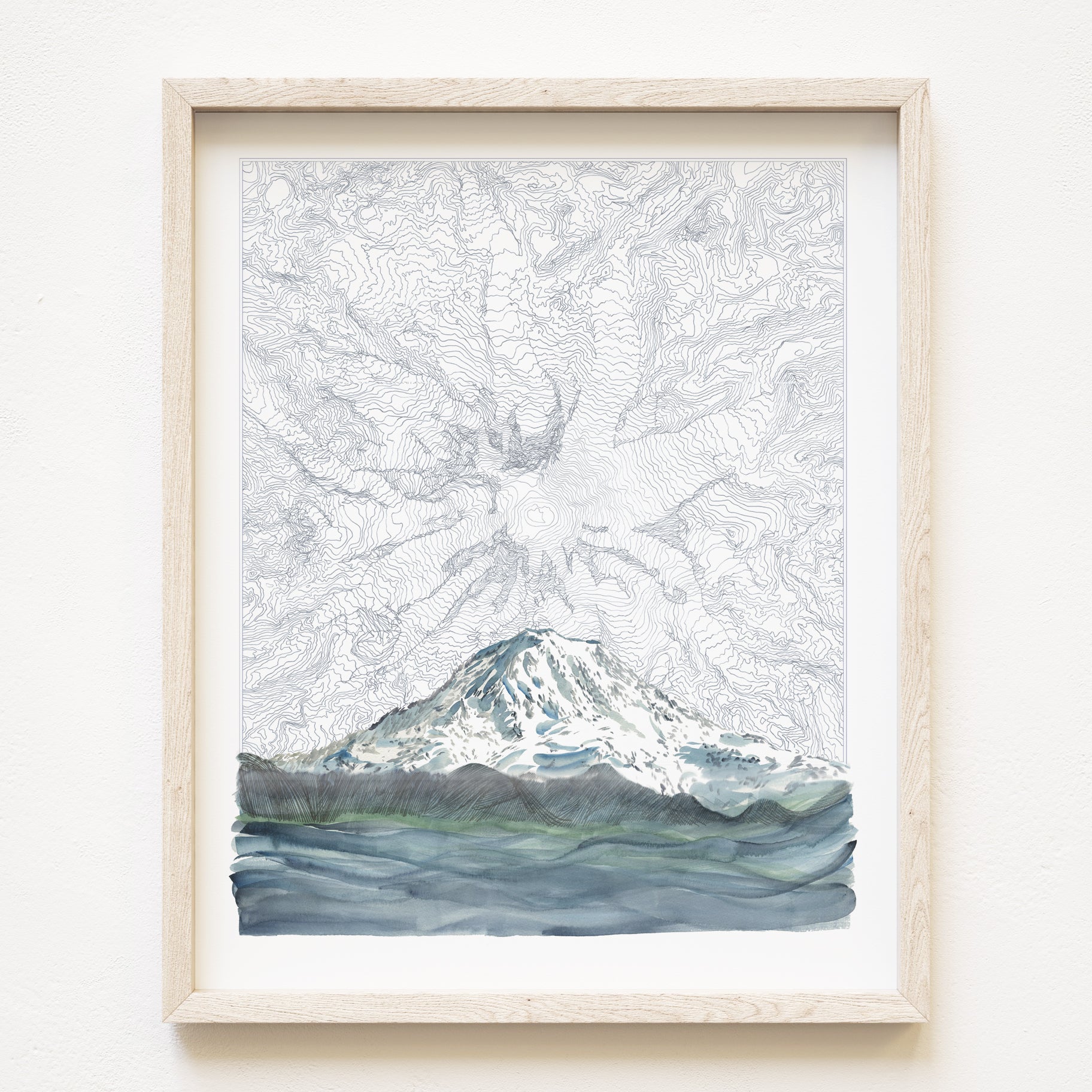 TAHOMA Mount Rainier Washington Topographical Map Drawing + Mountain Painting: PRINT