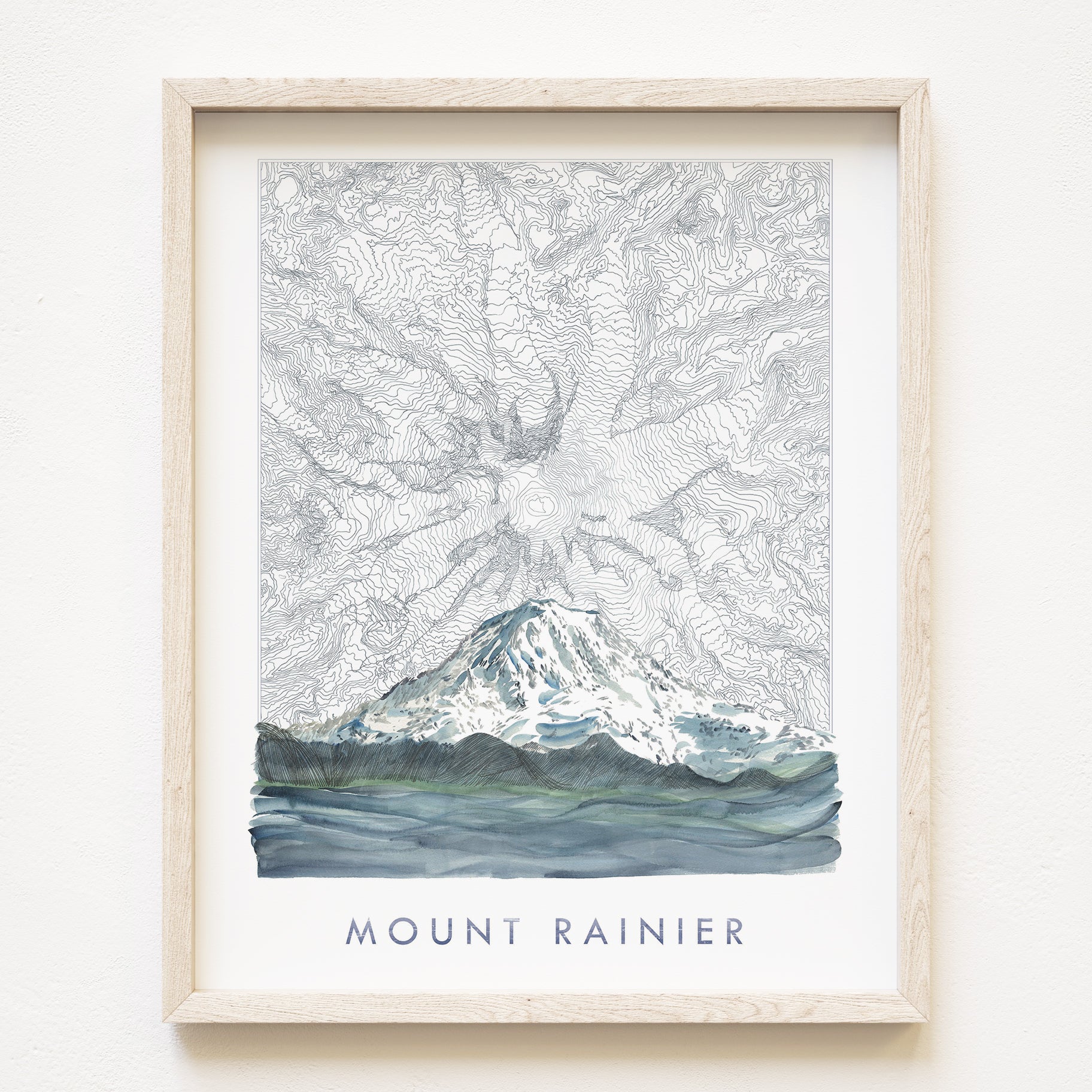 TAHOMA Mount Rainier Washington Topographical Map Drawing + Mountain Painting: PRINT
