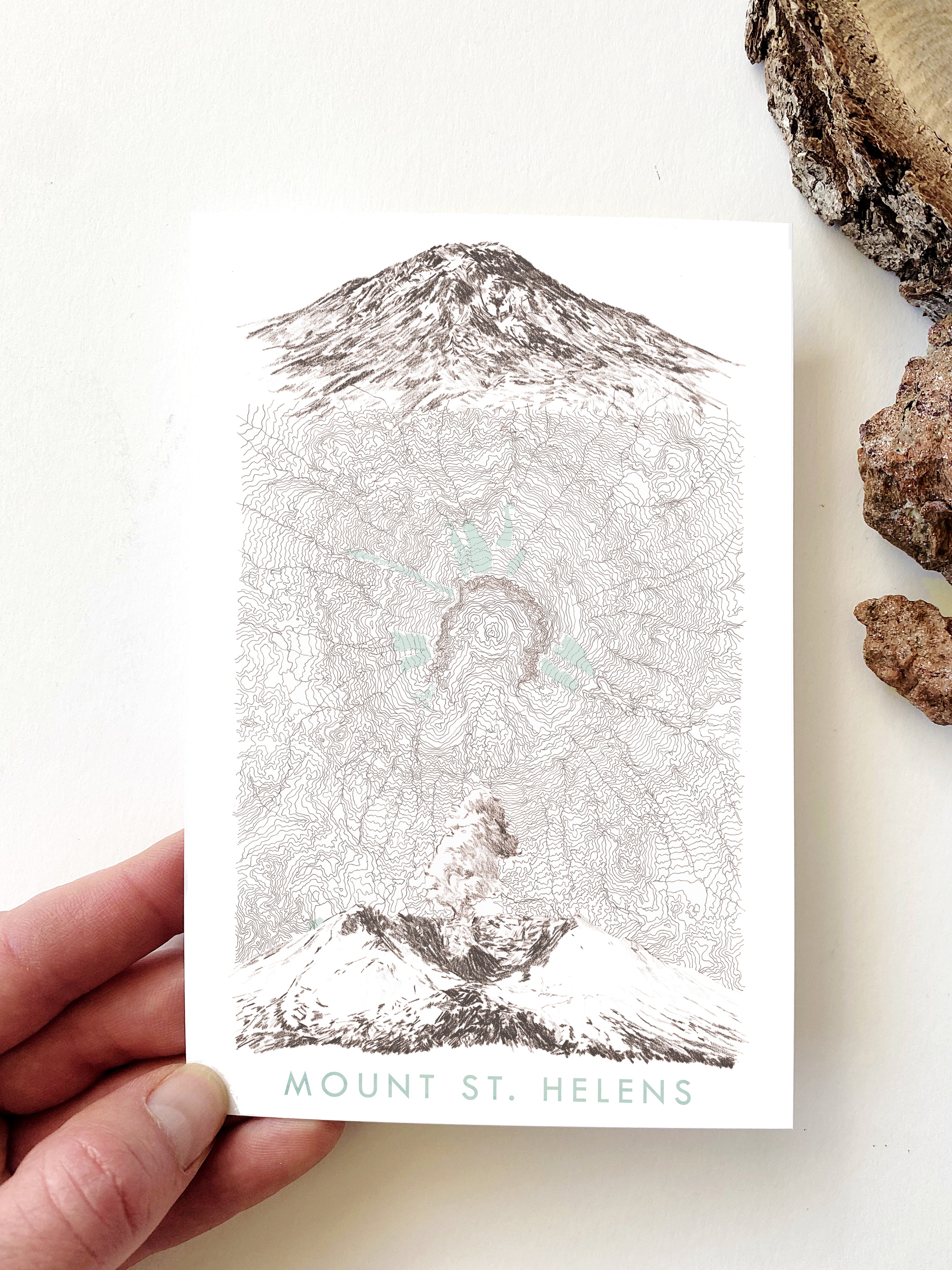 MOUNT St. HELENS, Washington Mountain Map Postcard