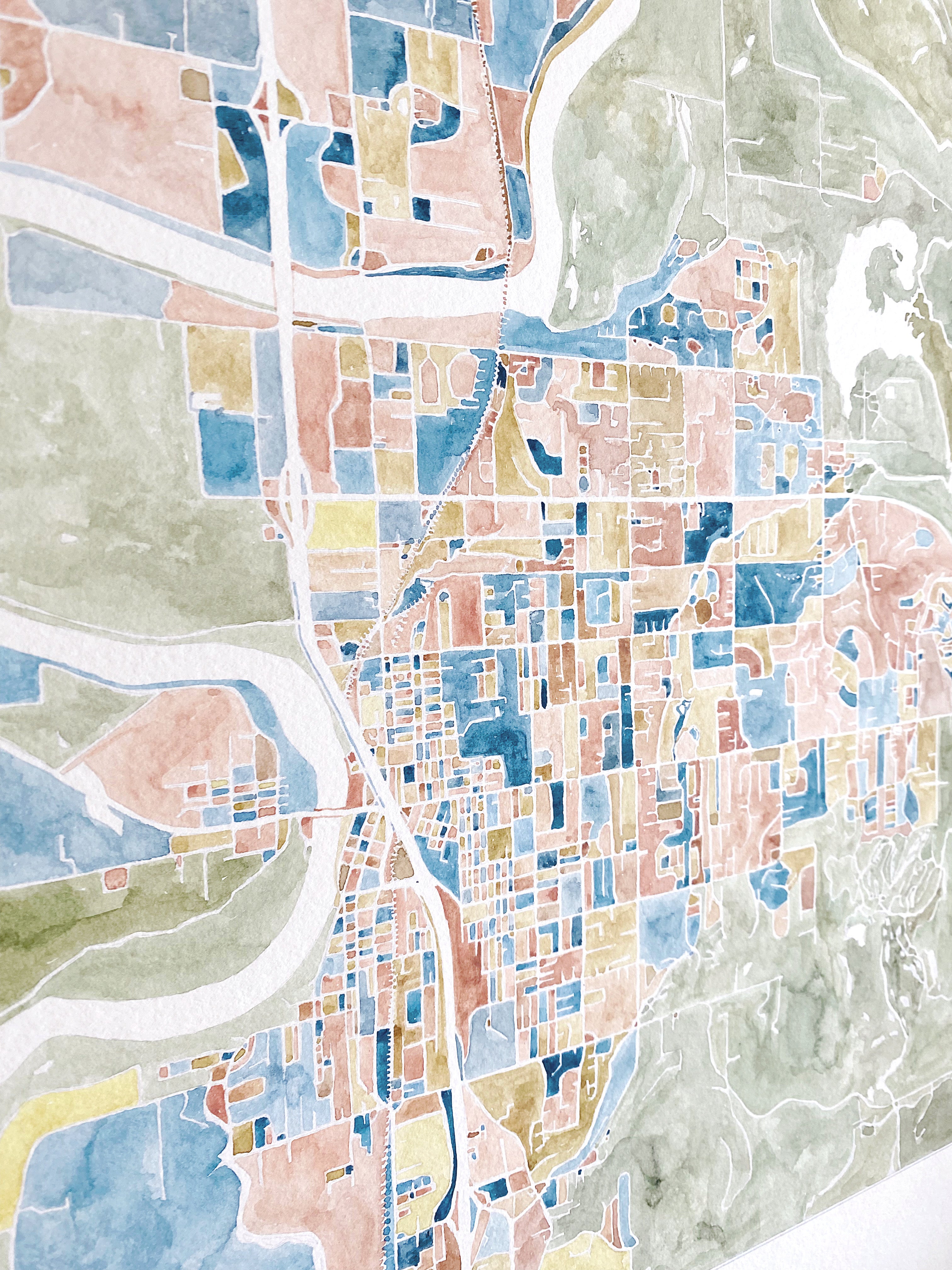 MOUNT VERNON Washington Watercolor City Blocks Map: ORIGINAL PAINTING