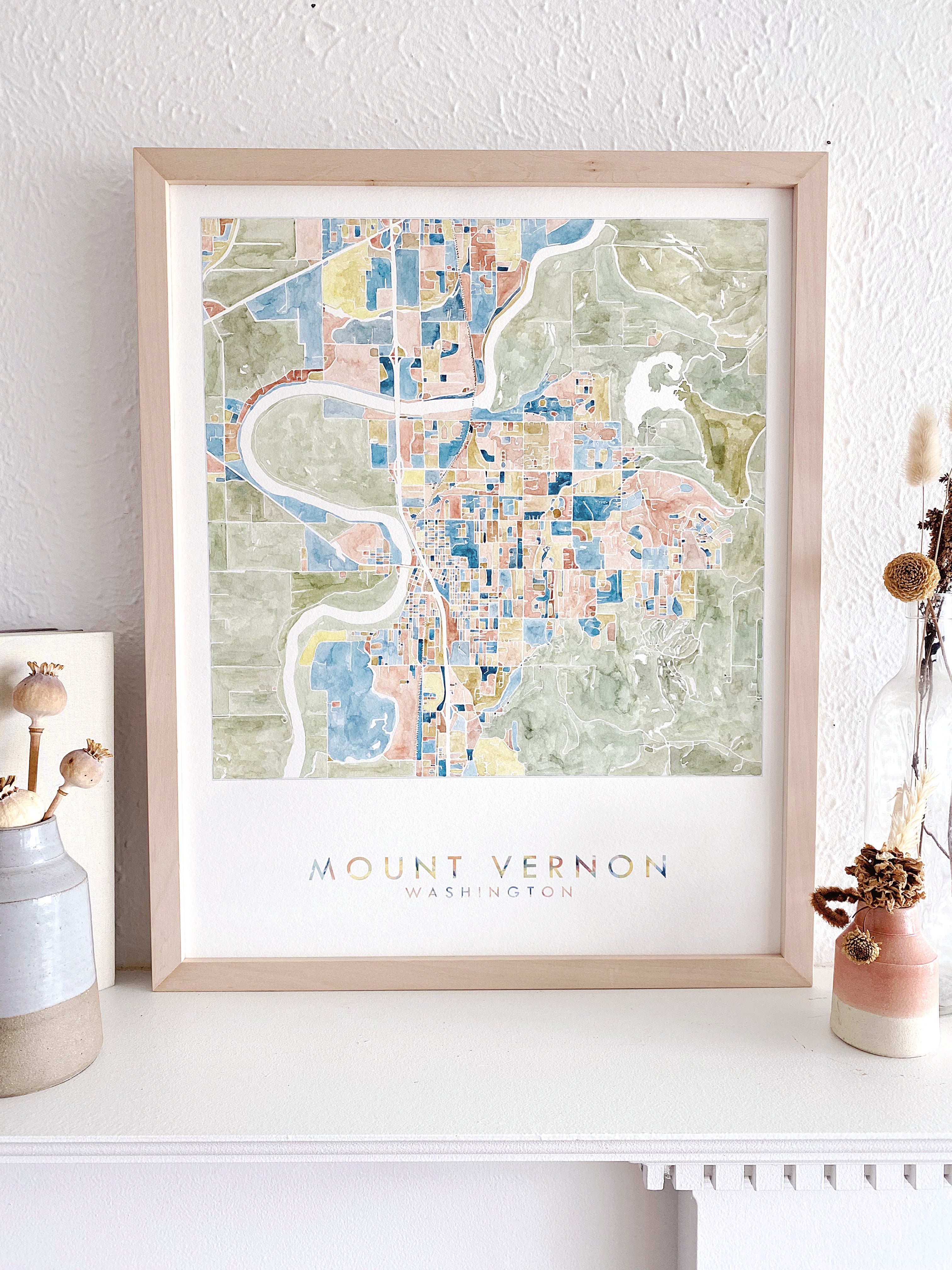 MOUNT VERNON Washington Watercolor City Blocks Map: ORIGINAL PAINTING