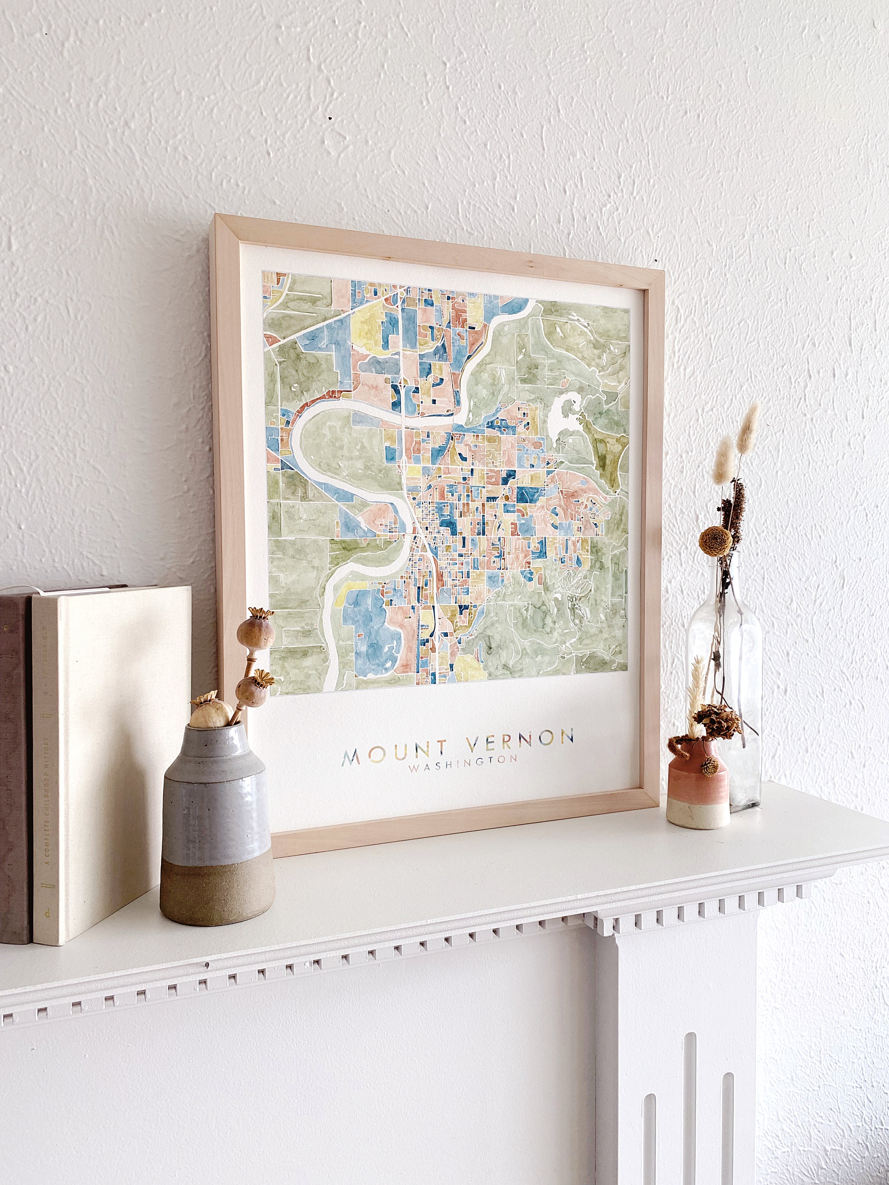 MOUNT VERNON Washington Watercolor City Blocks Map: ORIGINAL PAINTING