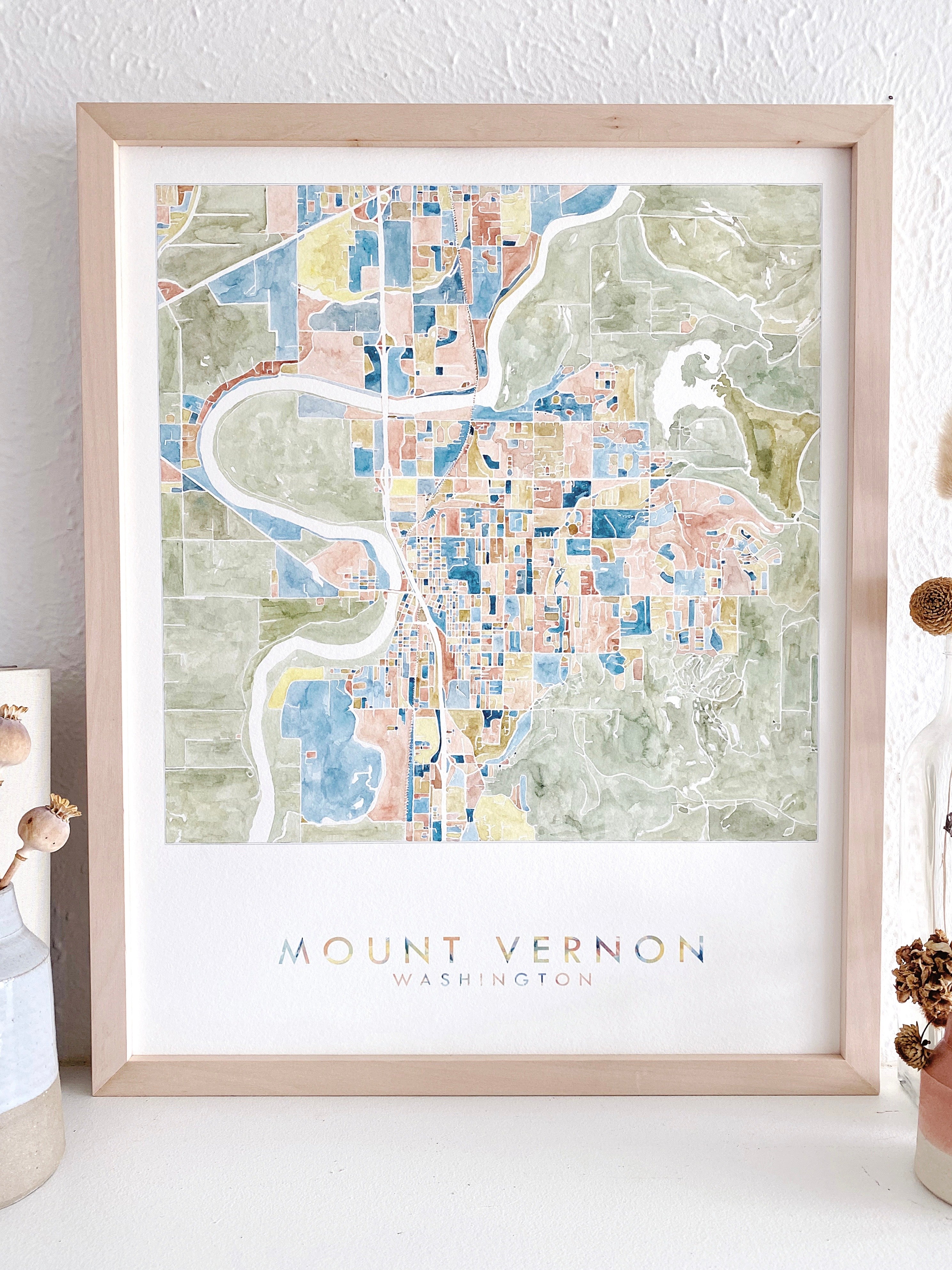 MOUNT VERNON Washington Watercolor City Blocks Map: ORIGINAL PAINTING