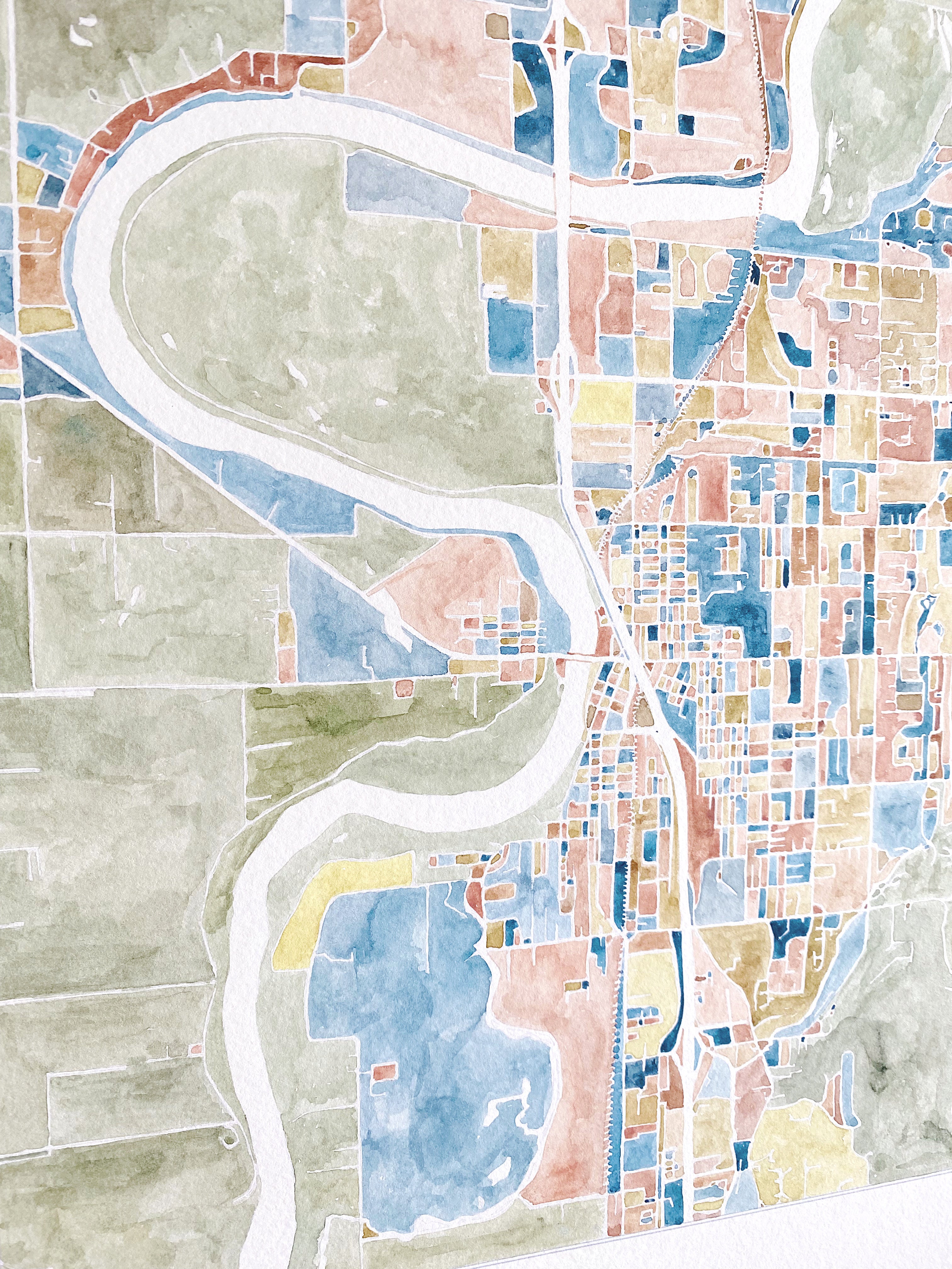 MOUNT VERNON Washington Watercolor City Blocks Map: ORIGINAL PAINTING