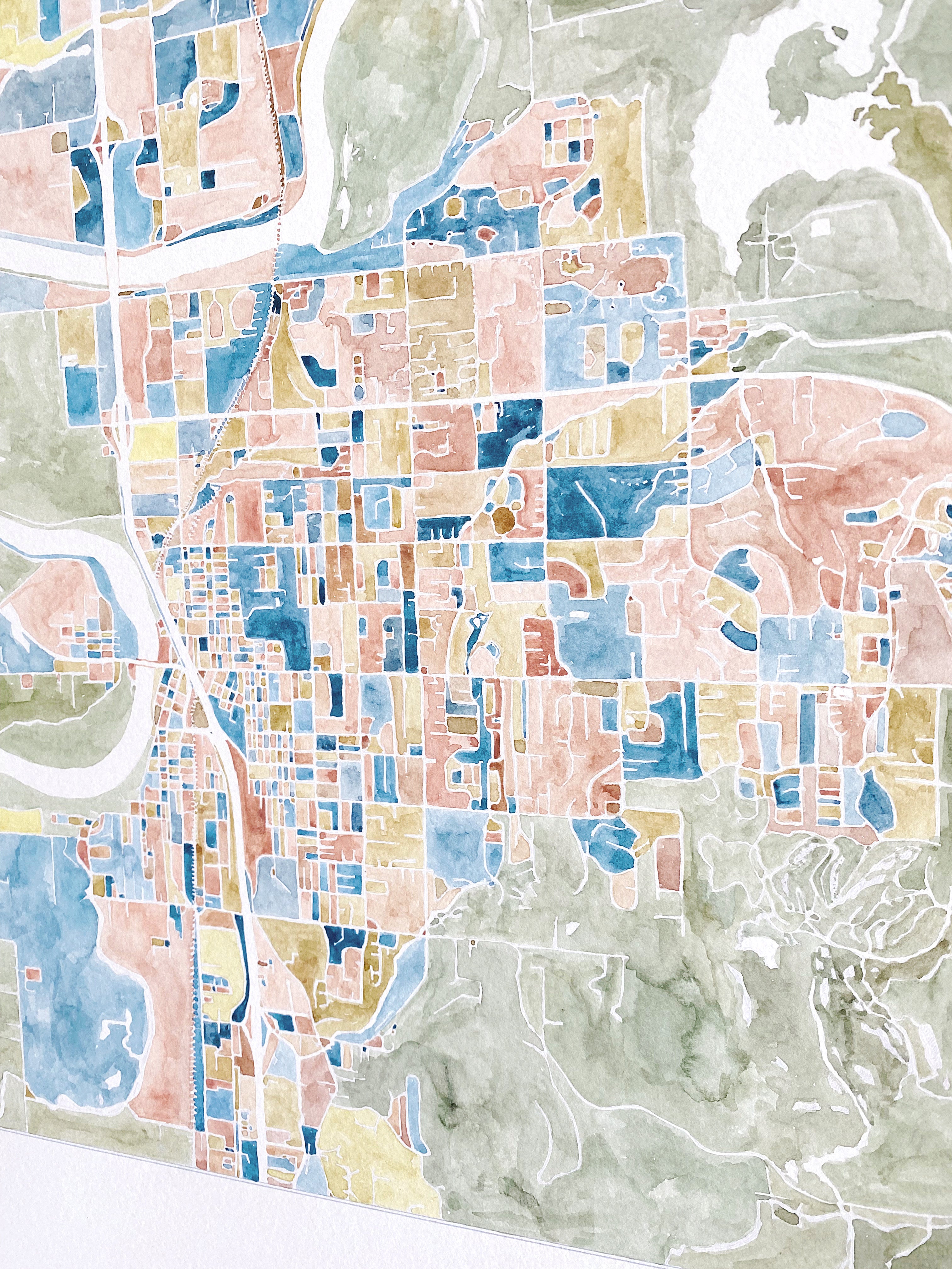 MOUNT VERNON Washington Watercolor City Blocks Map: ORIGINAL PAINTING