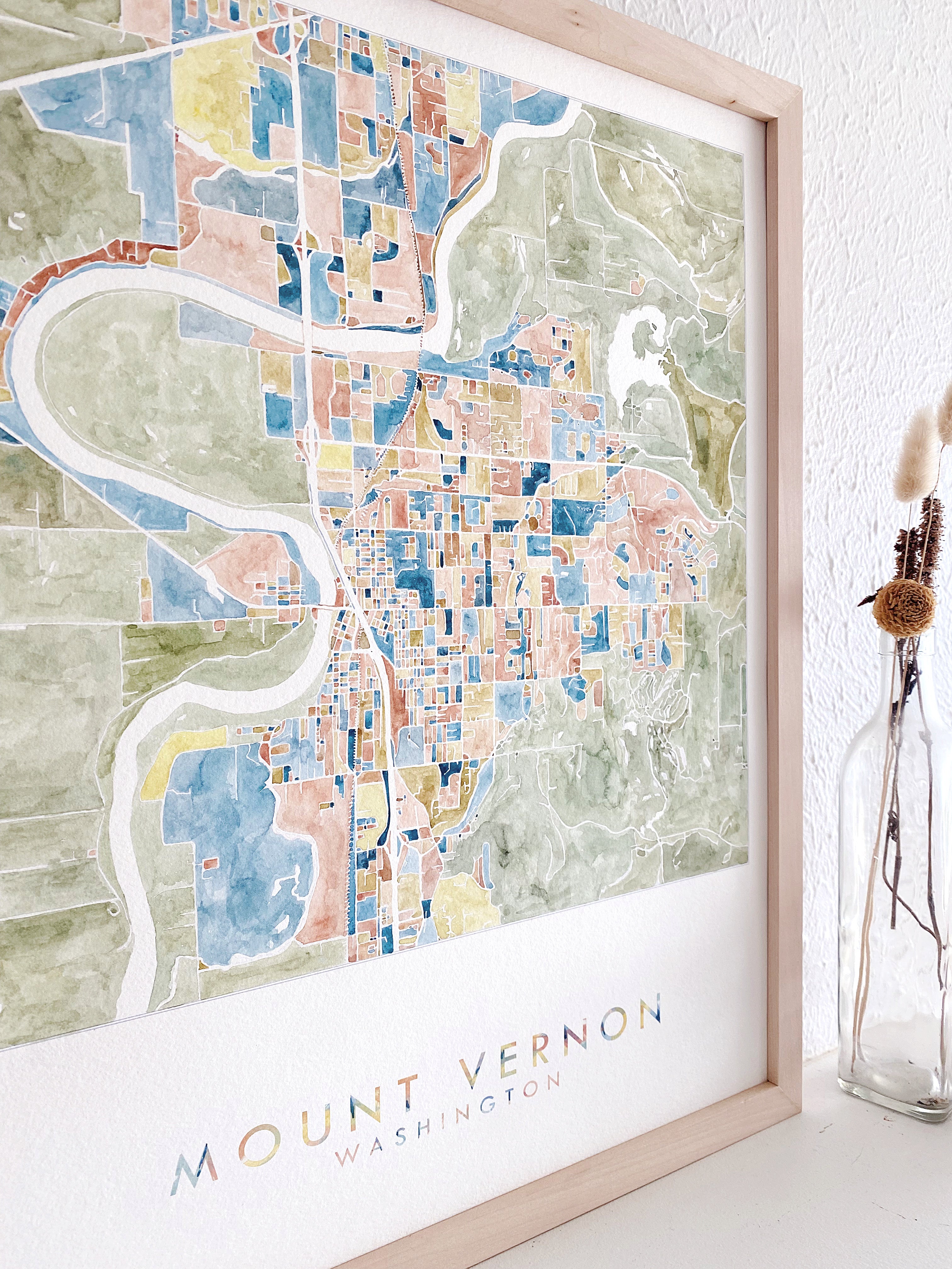 MOUNT VERNON Washington Watercolor City Blocks Map: ORIGINAL PAINTING