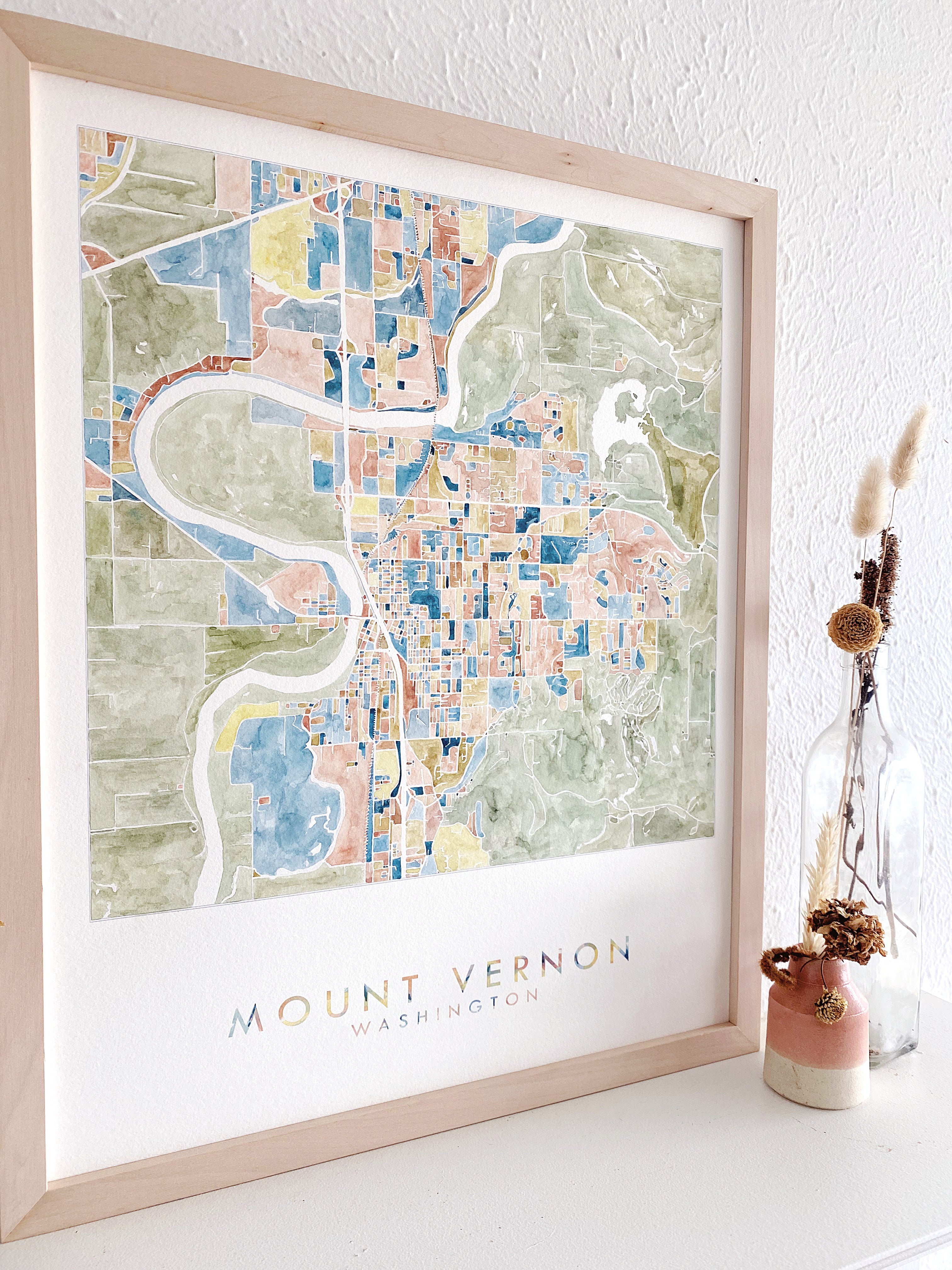 MOUNT VERNON Washington Watercolor City Blocks Map: ORIGINAL PAINTING