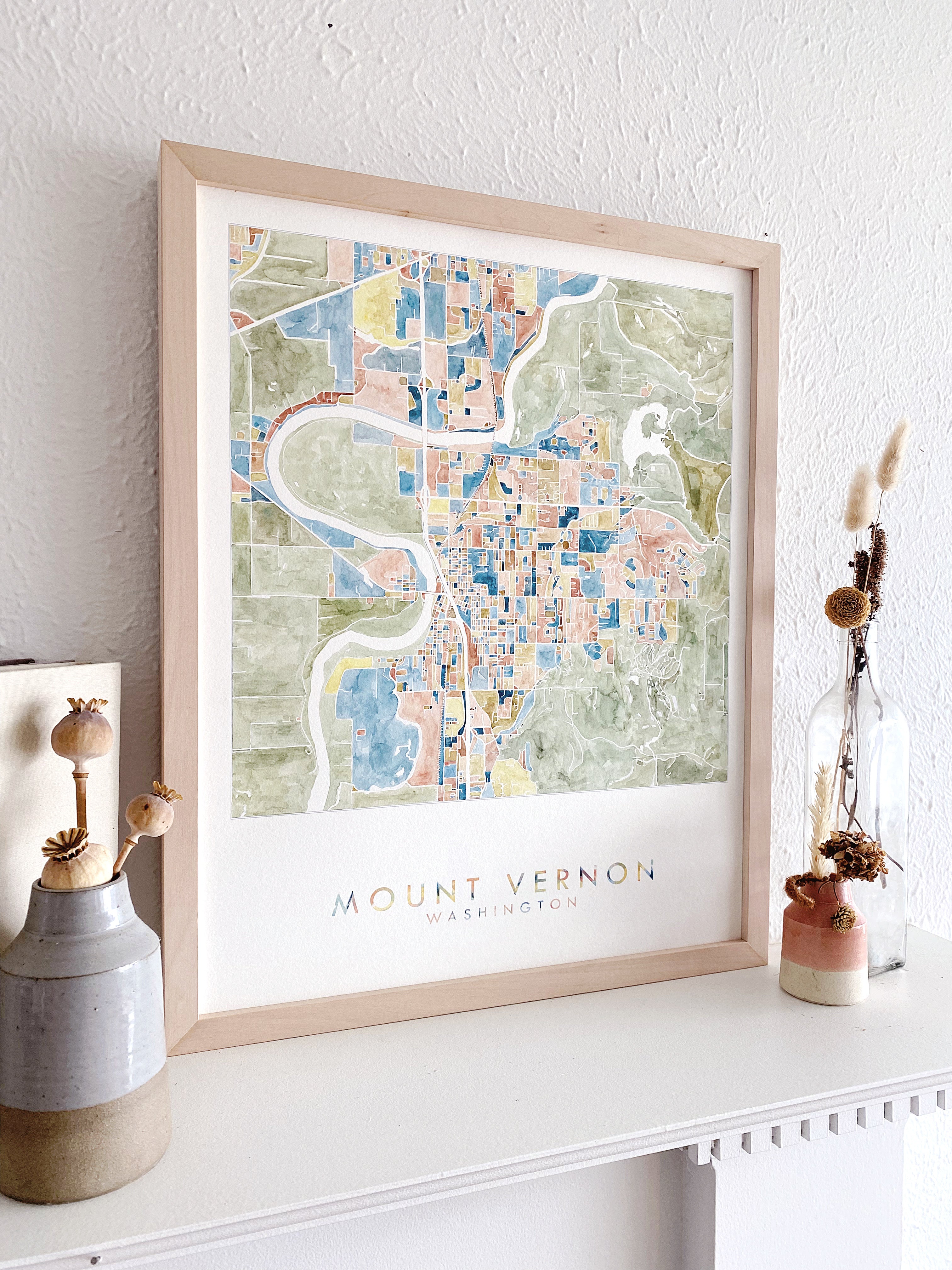 MOUNT VERNON Washington Watercolor City Blocks Map: ORIGINAL PAINTING