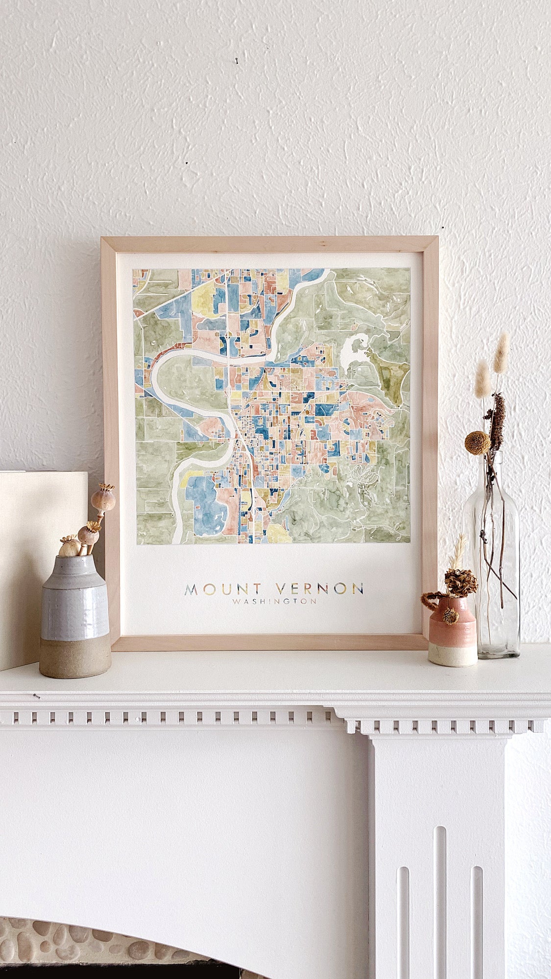 MOUNT VERNON Washington Watercolor City Blocks Map: ORIGINAL PAINTING
