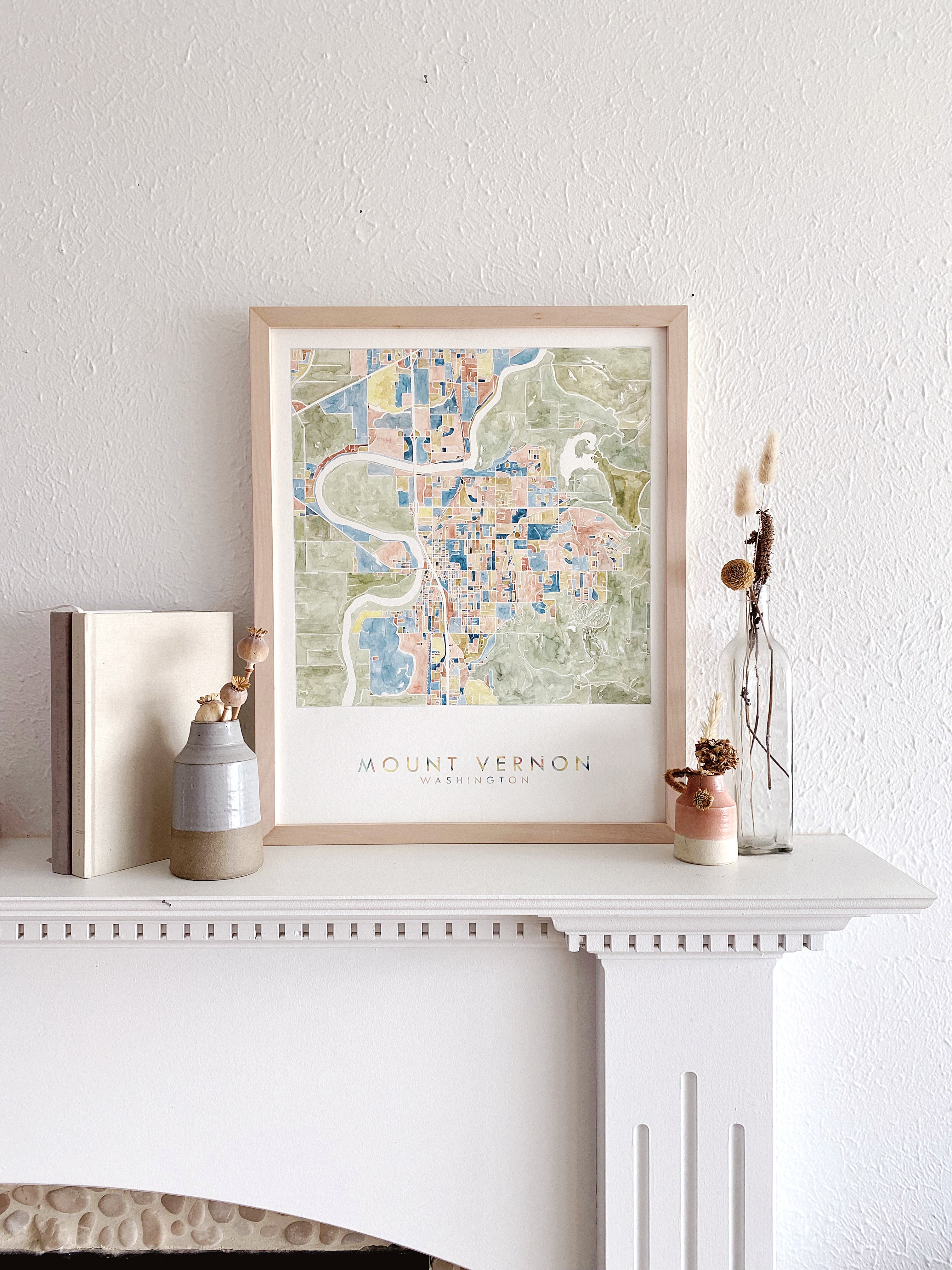 MOUNT VERNON Washington Watercolor City Blocks Map: ORIGINAL PAINTING