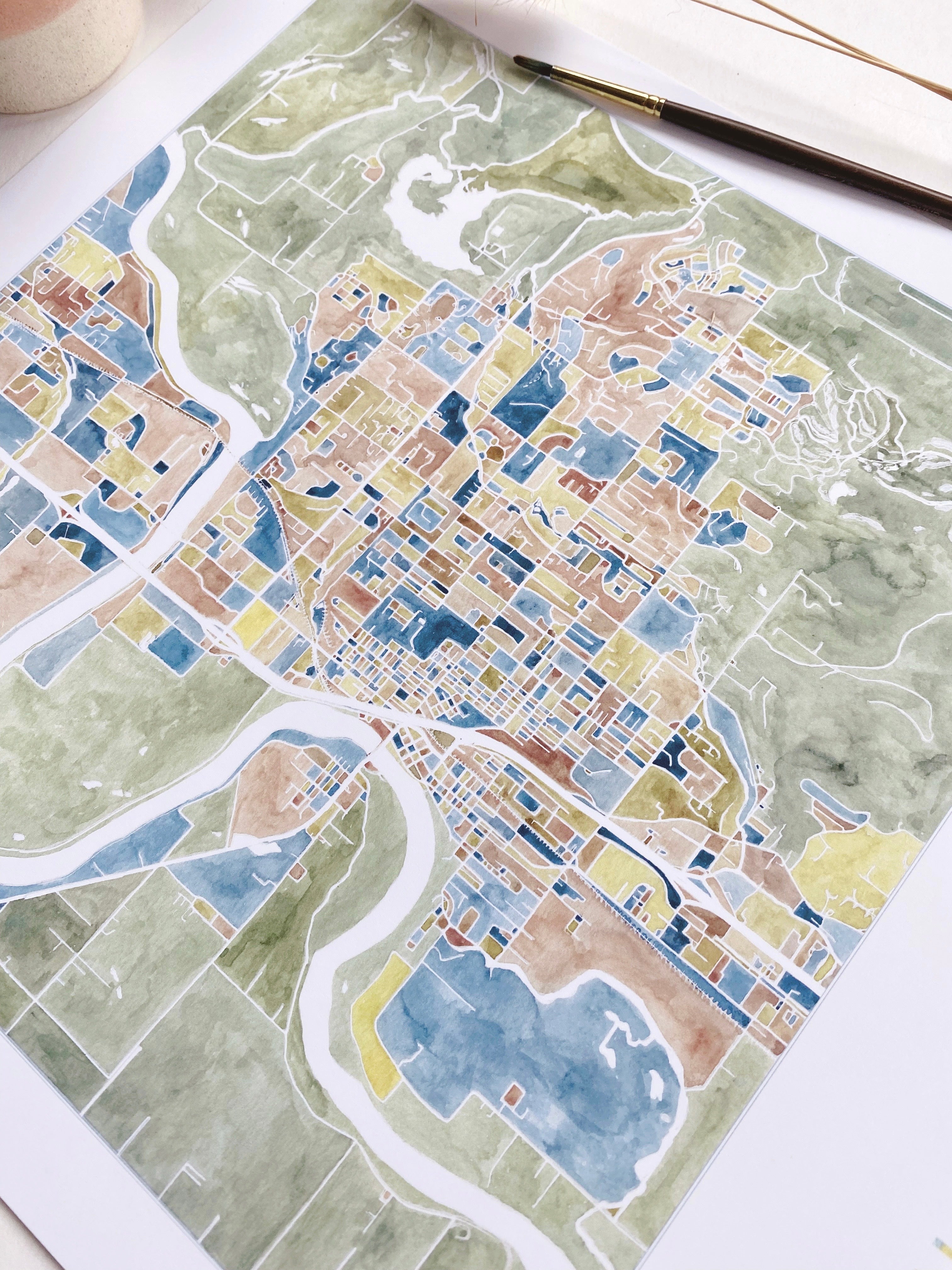 MOUNT VERNON Washington Watercolor City Blocks Map: PRINT