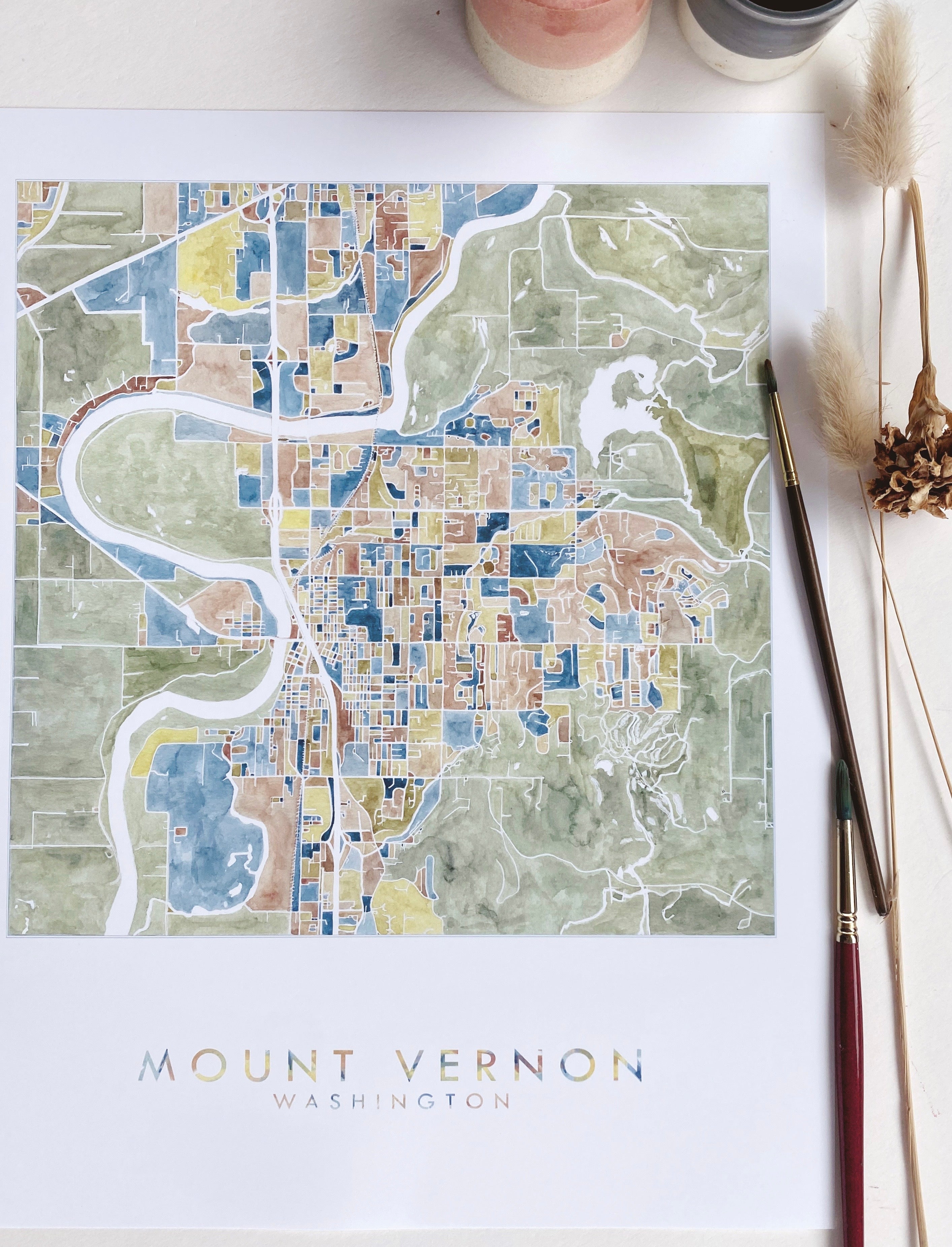 MOUNT VERNON Washington Watercolor City Blocks Map: PRINT