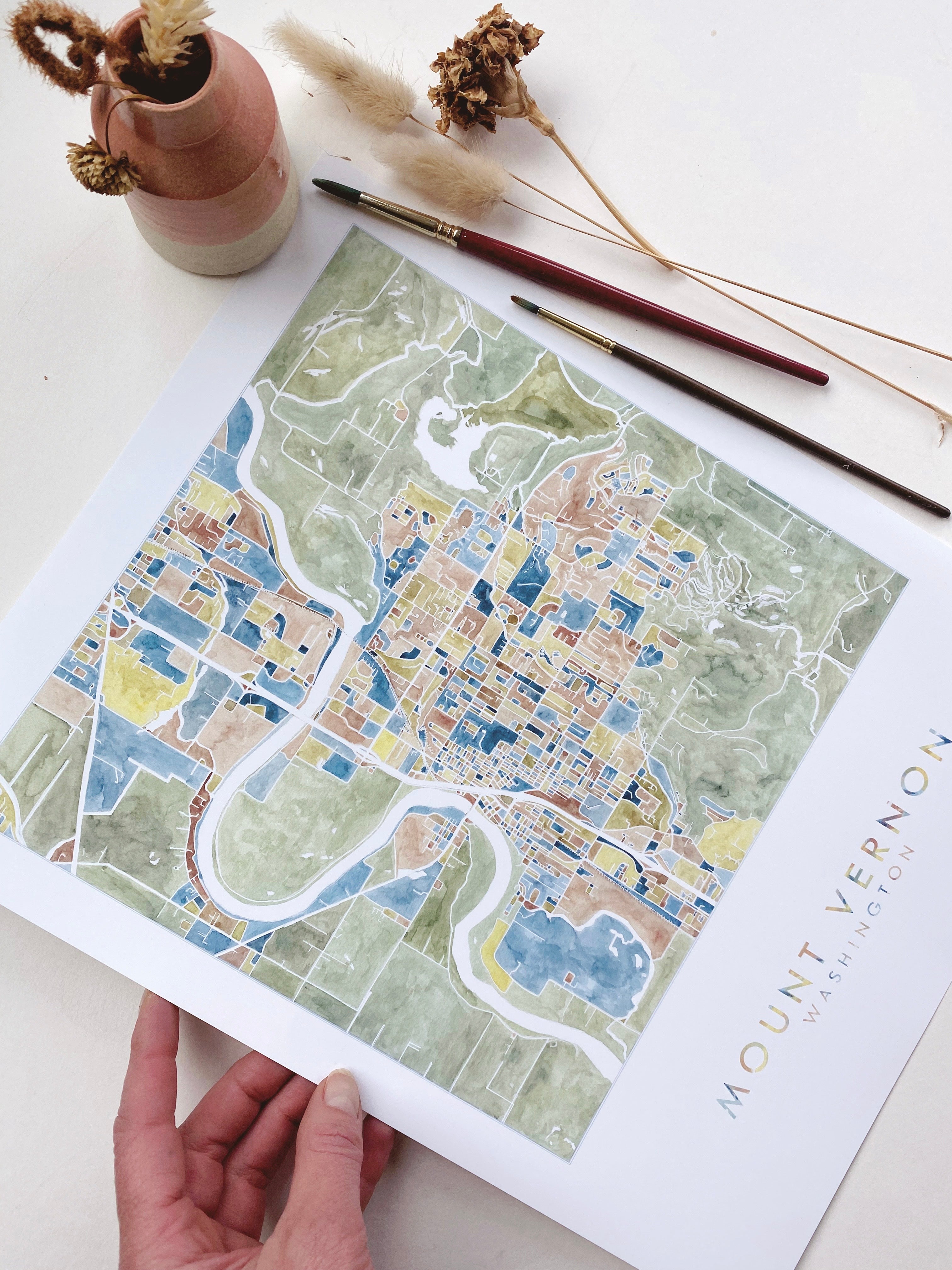 MOUNT VERNON Washington Watercolor City Blocks Map: PRINT