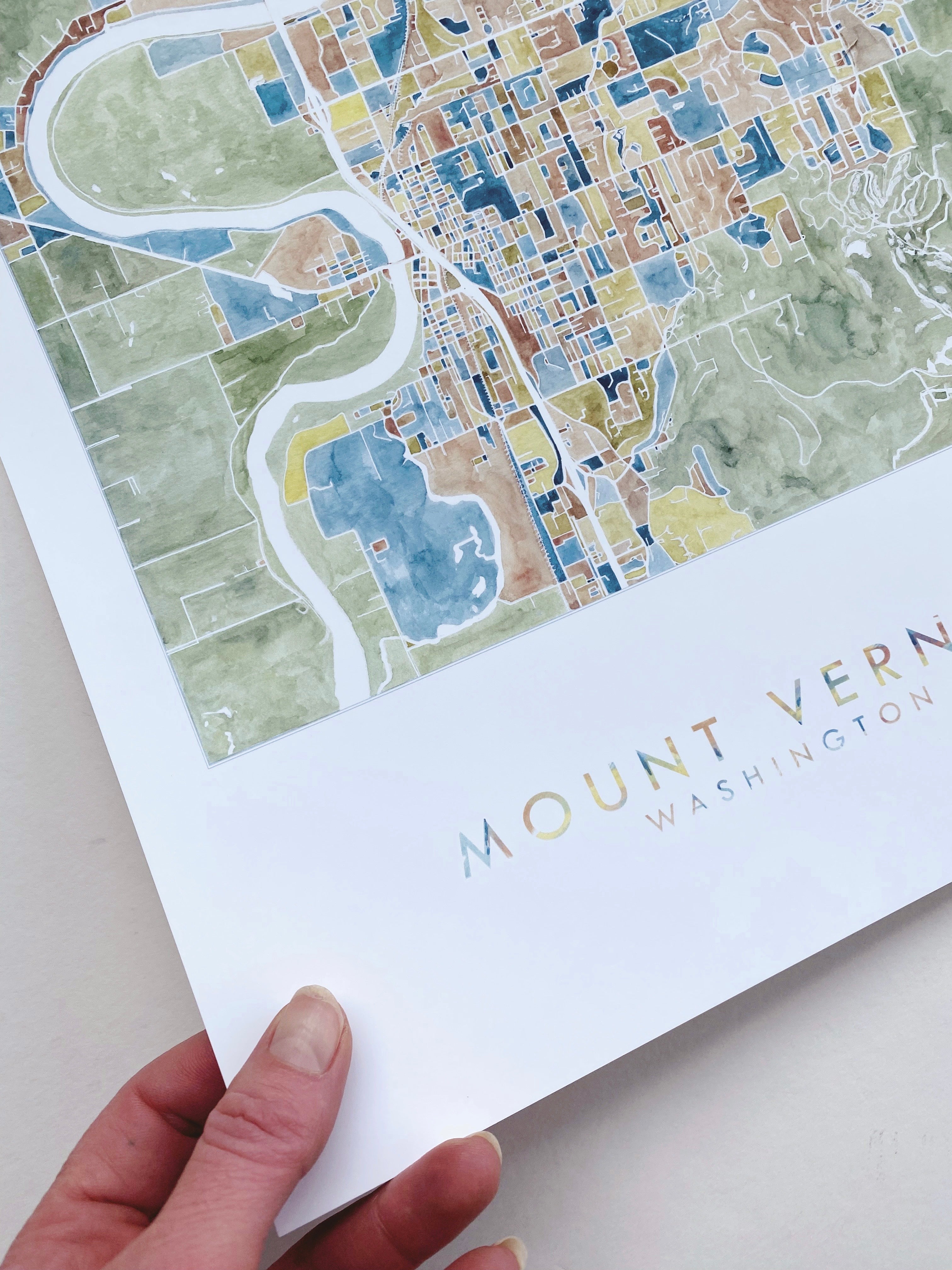 MOUNT VERNON Washington Watercolor City Blocks Map: PRINT