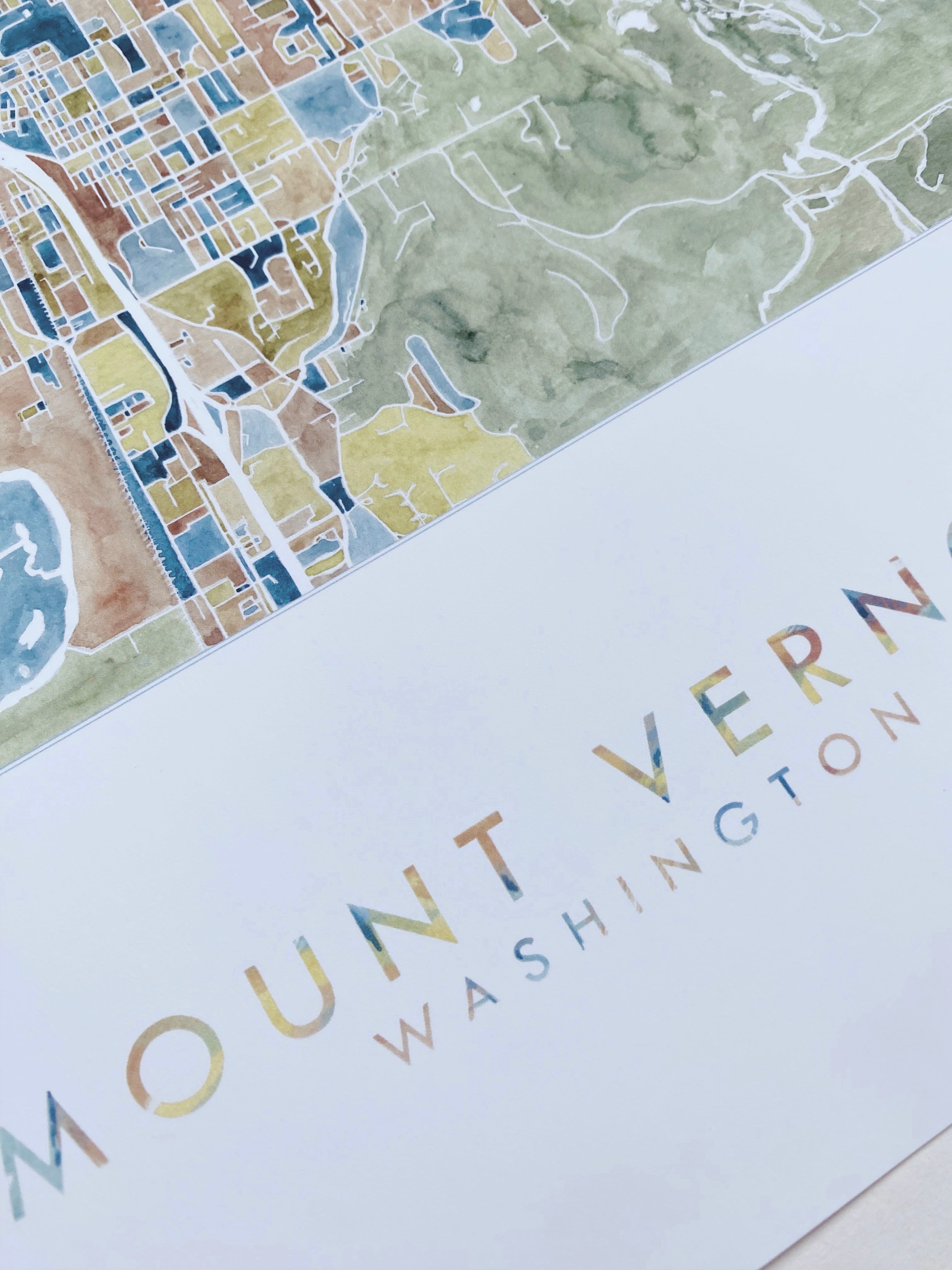 MOUNT VERNON Washington Watercolor City Blocks Map: PRINT