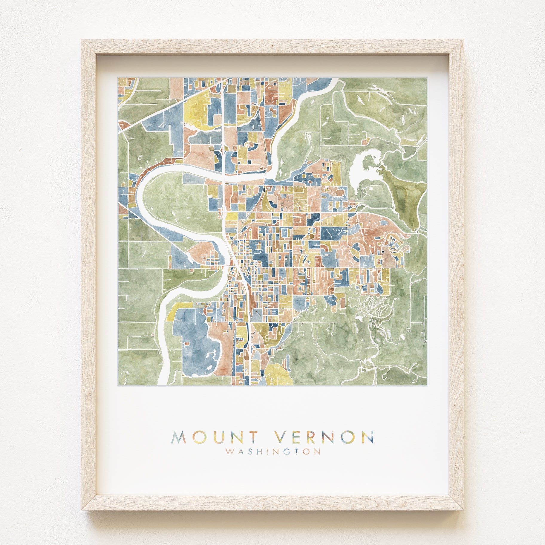 MOUNT VERNON Washington Watercolor City Blocks Map: PRINT