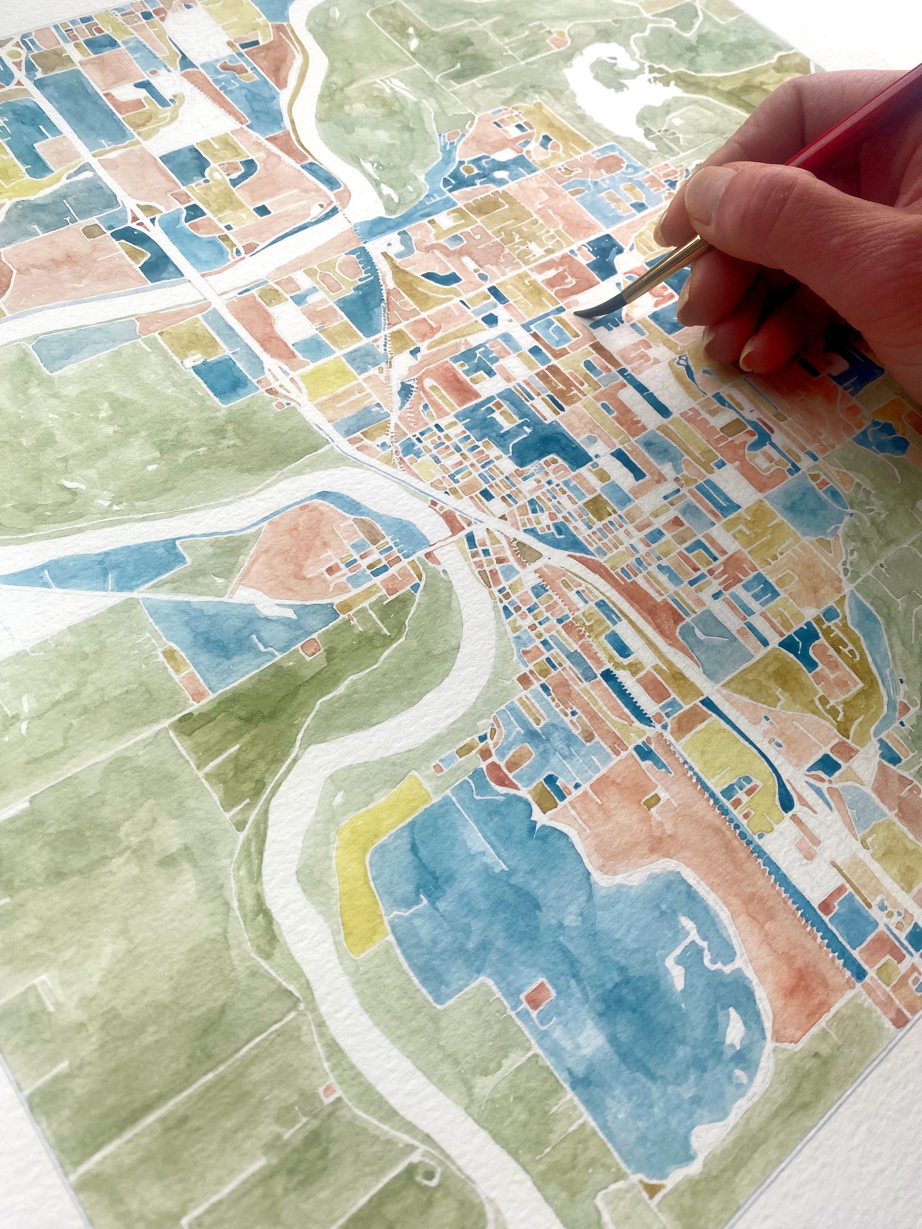 ColorFULL MOUNT VERNON Washington Watercolor Map Postcard