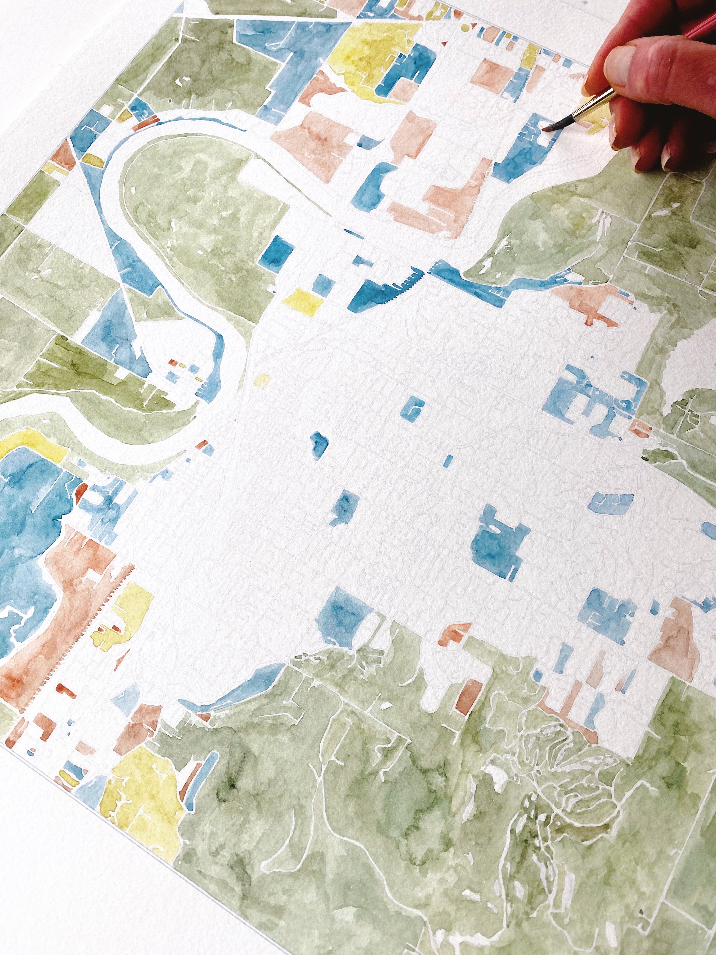 MOUNT VERNON Washington Watercolor City Blocks Map: ORIGINAL PAINTING