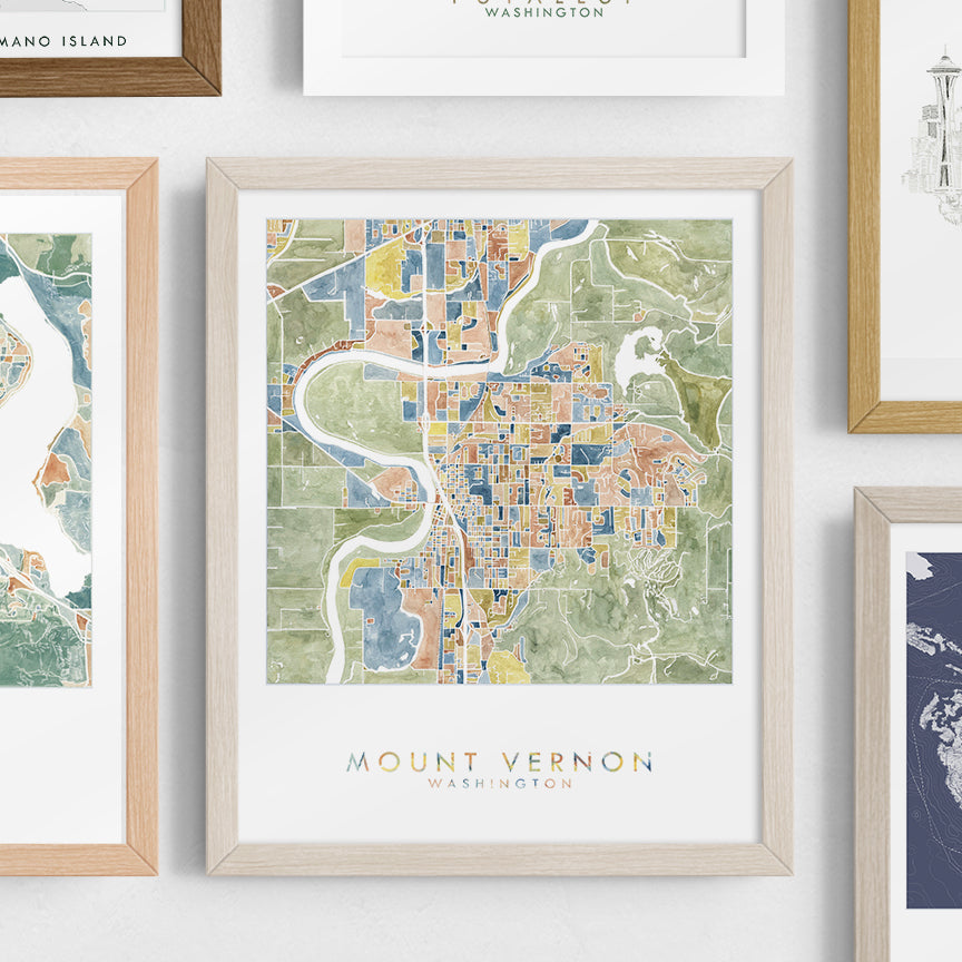MOUNT VERNON Washington Watercolor City Blocks Map: PRINT