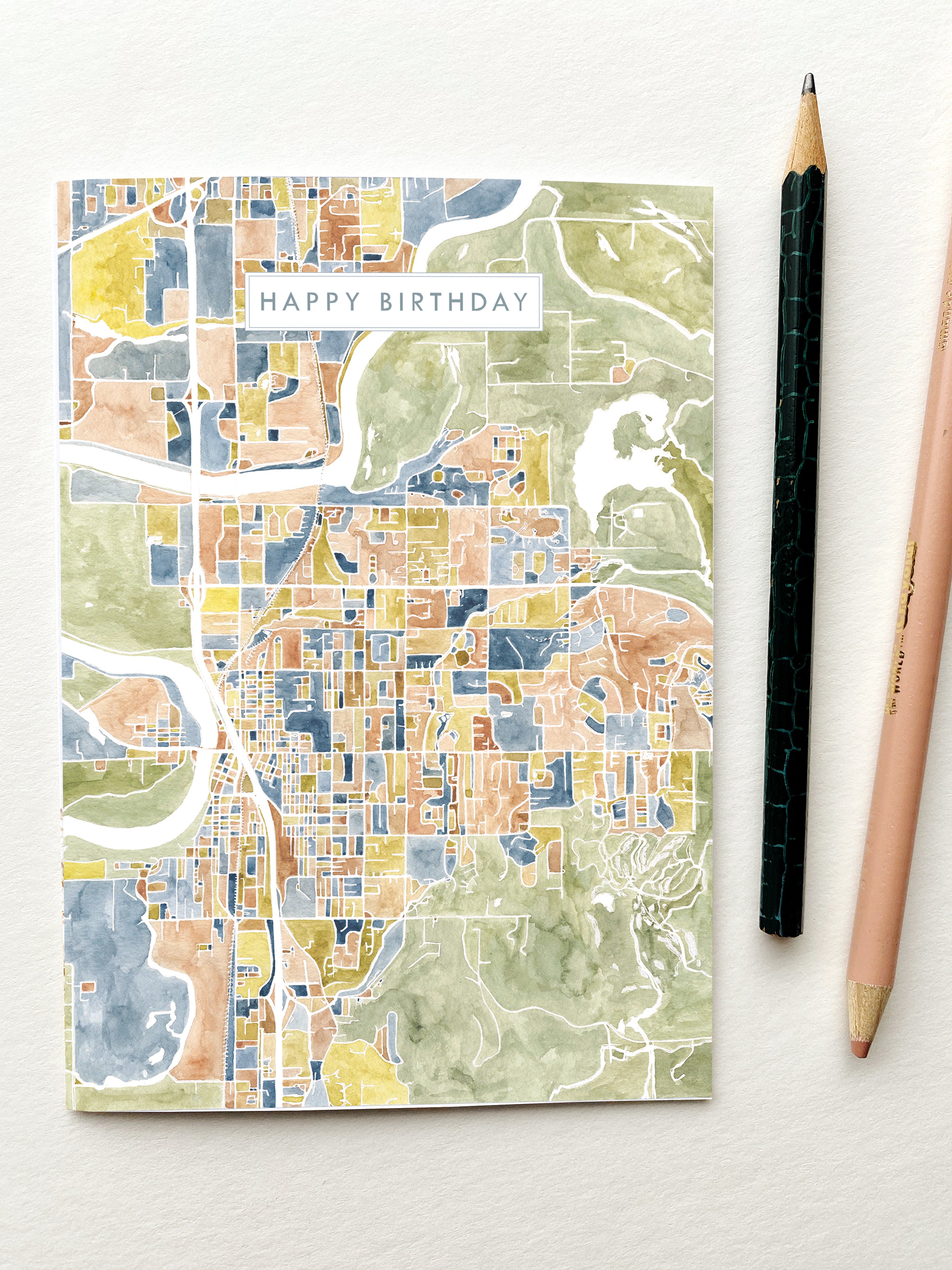 MOUNT VERNON Washington Watercolor Map - BIRTHDAY greeting card