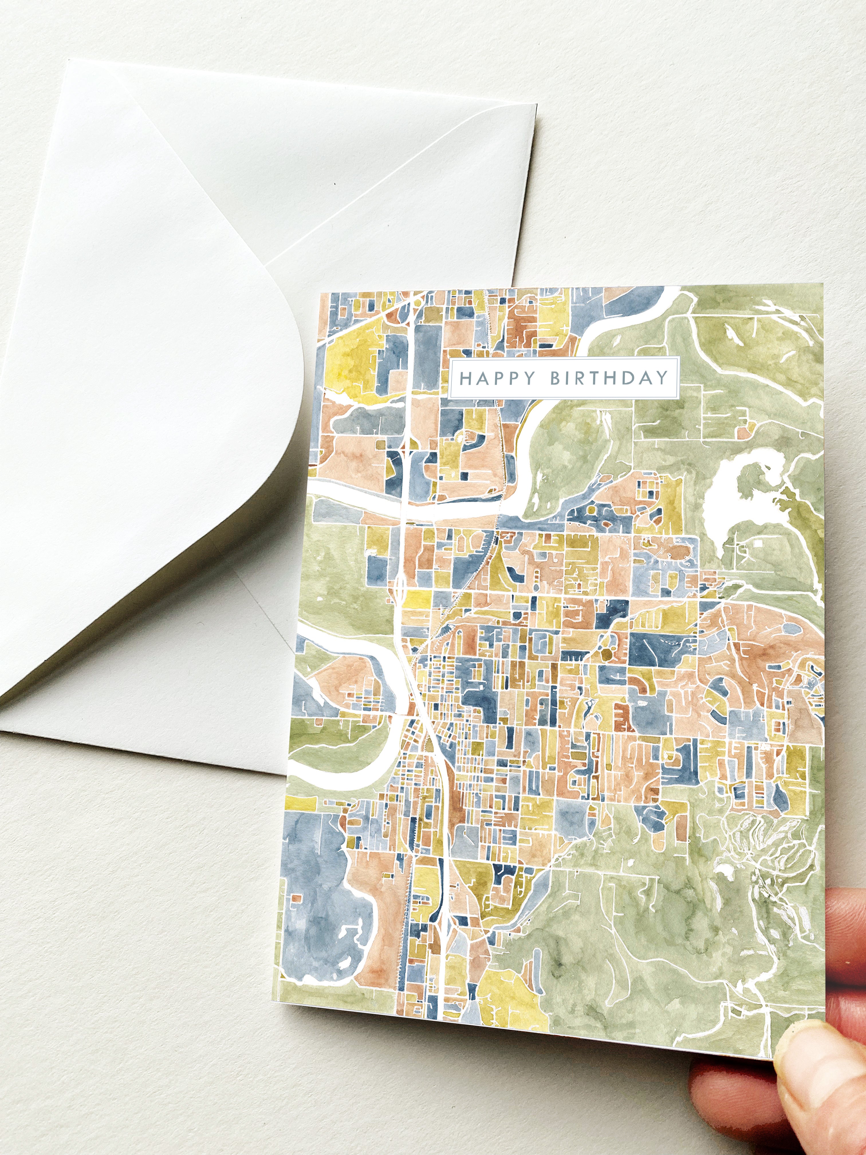 MOUNT VERNON Washington Watercolor Map - BIRTHDAY greeting card