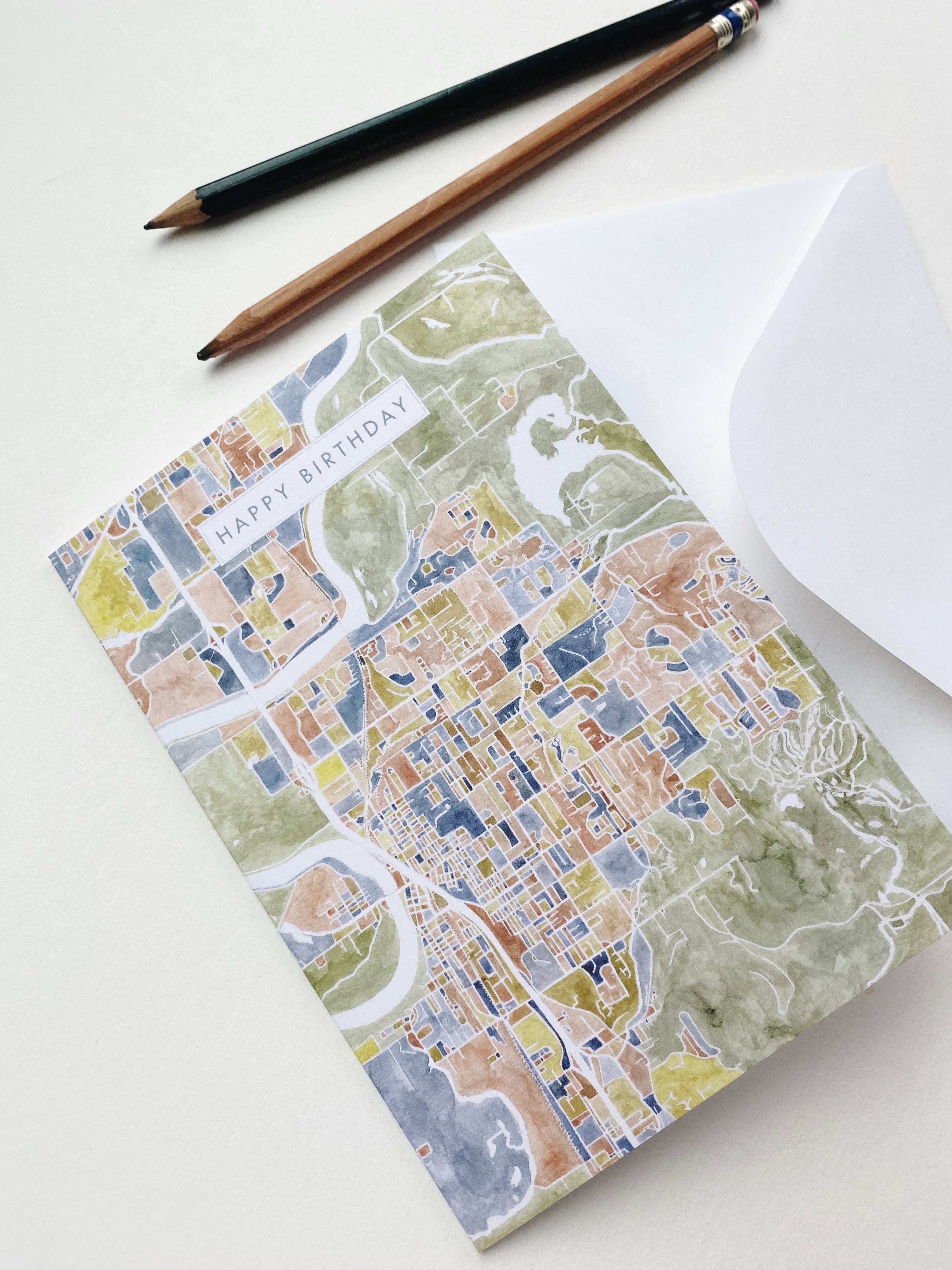 MOUNT VERNON Washington Watercolor Map - BIRTHDAY greeting card