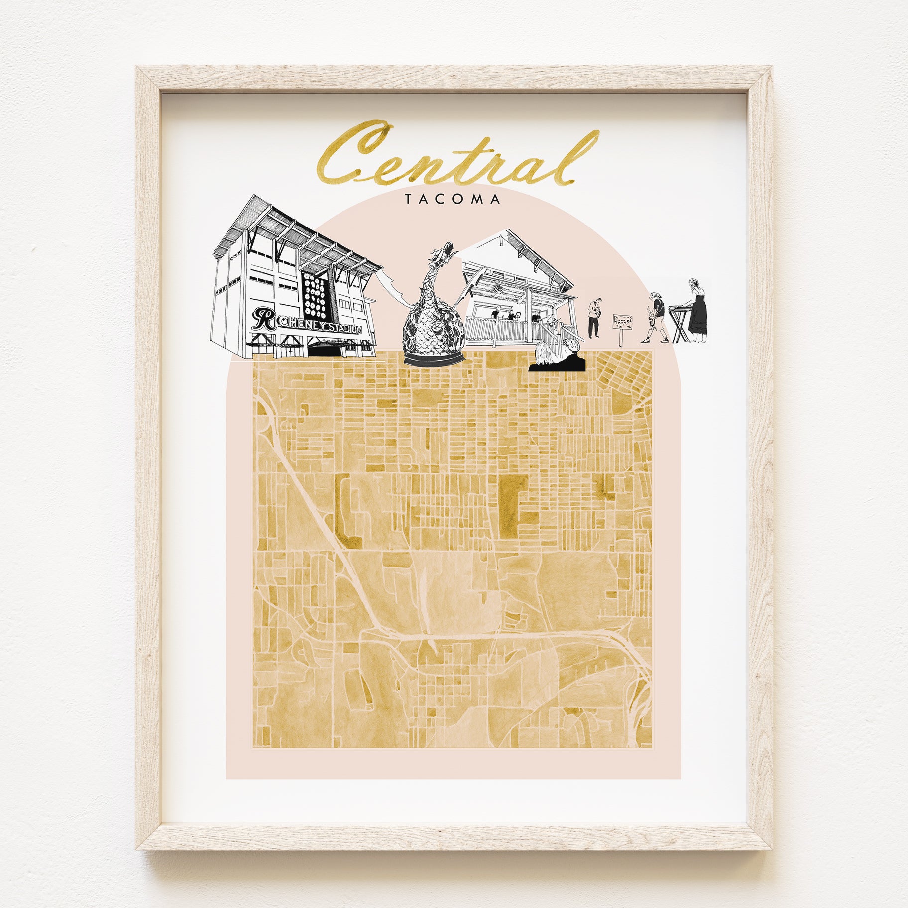 new CENTRAL TACOMA Neighborhood "Charms" Watercolor Map: PRINT