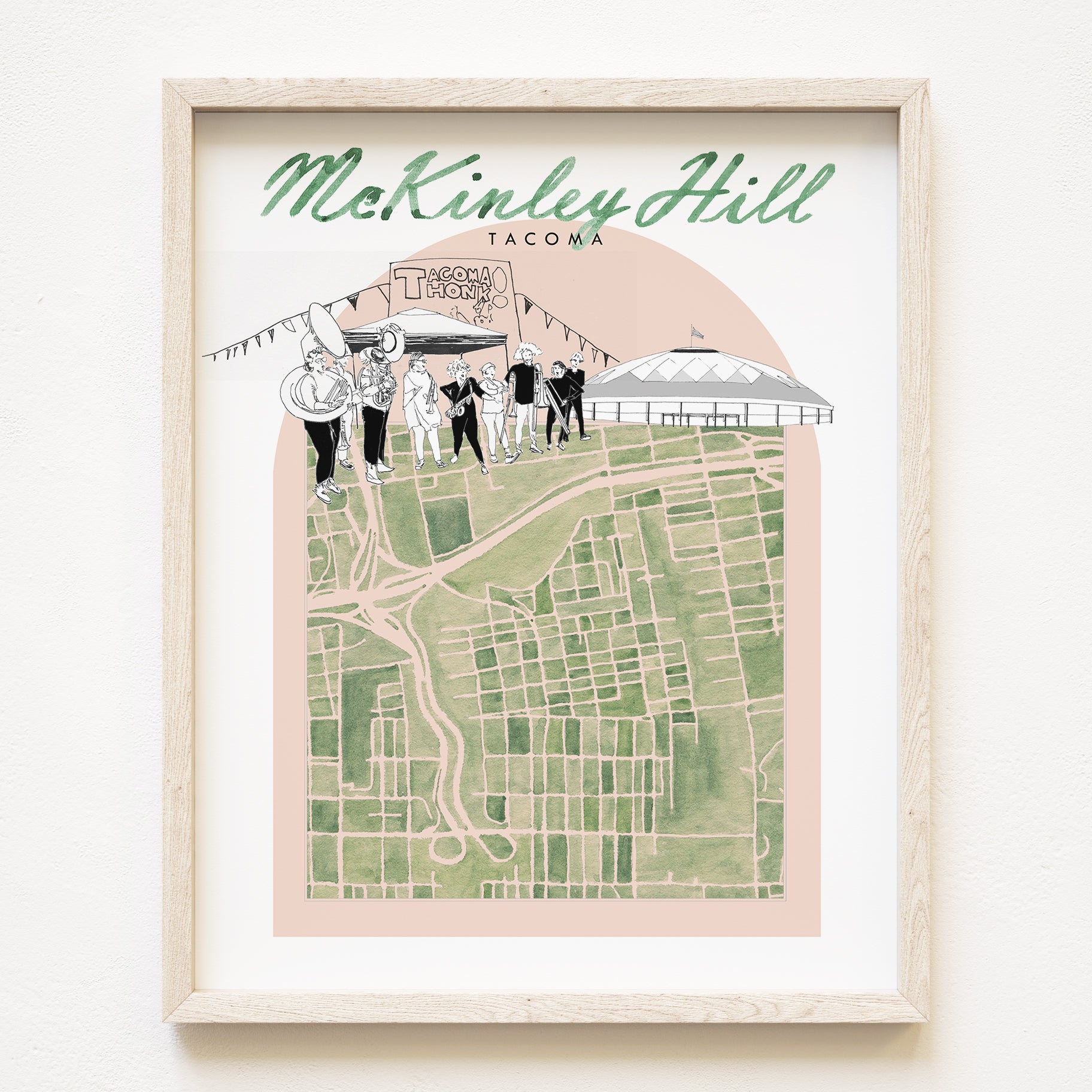 new MCKINLEY HILL TACOMA Neighborhood "Charms" Watercolor Map: PRINT