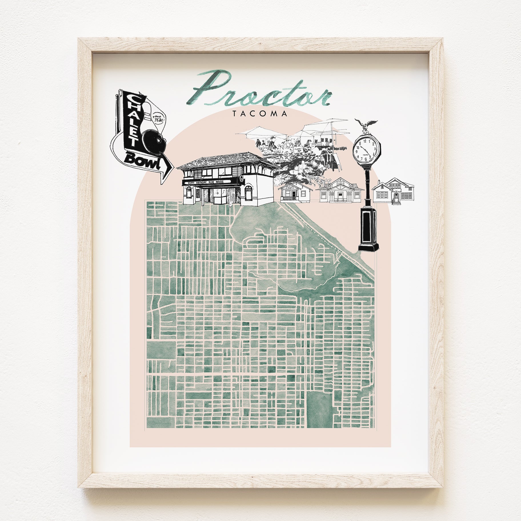 new PROCTOR TACOMA Watercolor "Charms" City Blocks Map: PRINT