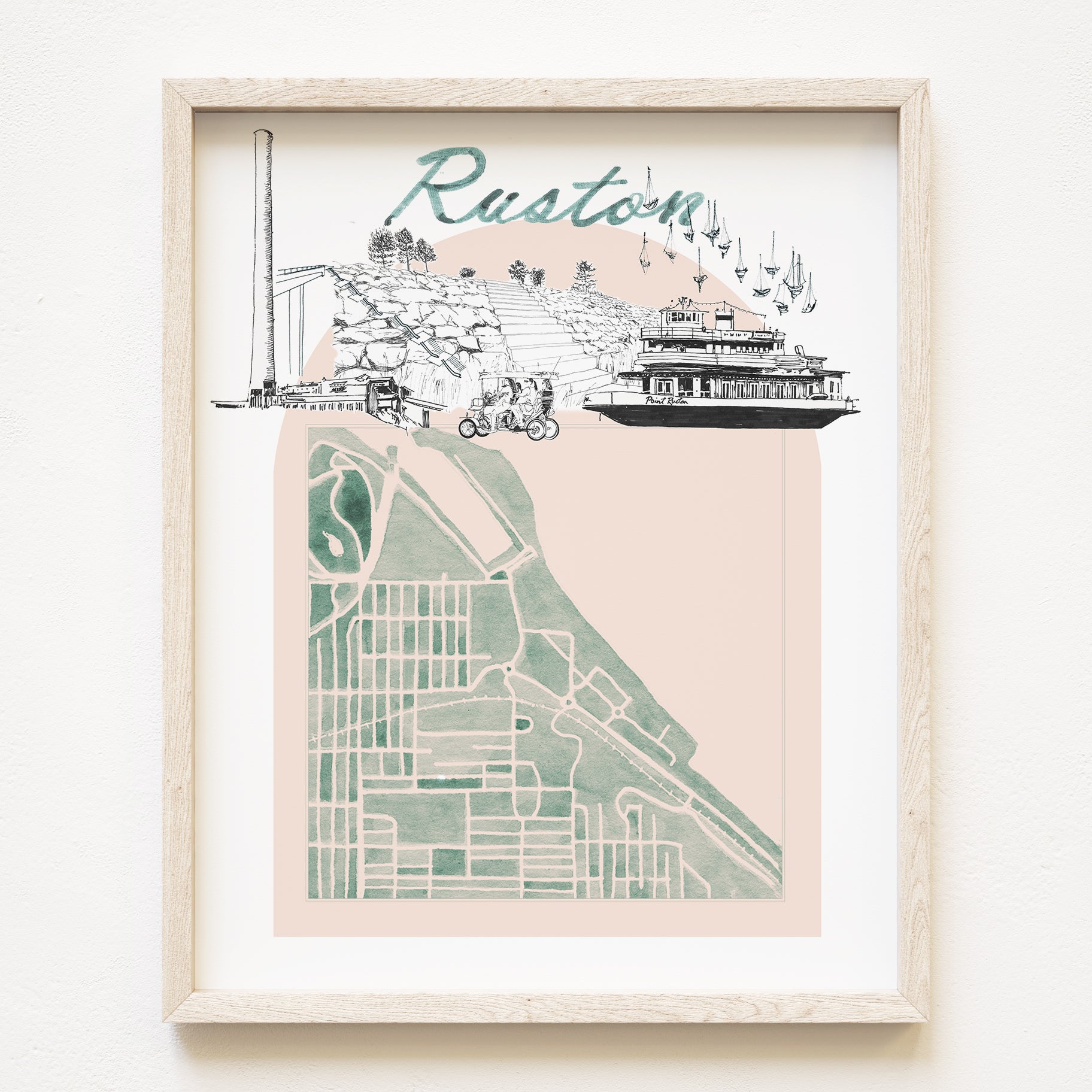 new RUSTON TACOMA Neighborhood "Charms" Watercolor Map: PRINT