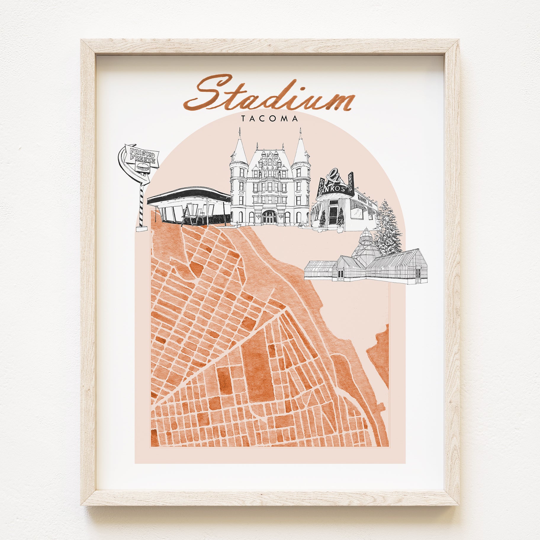 new STADIUM TACOMA Neighborhood "Charms" Watercolor Map: PRINT