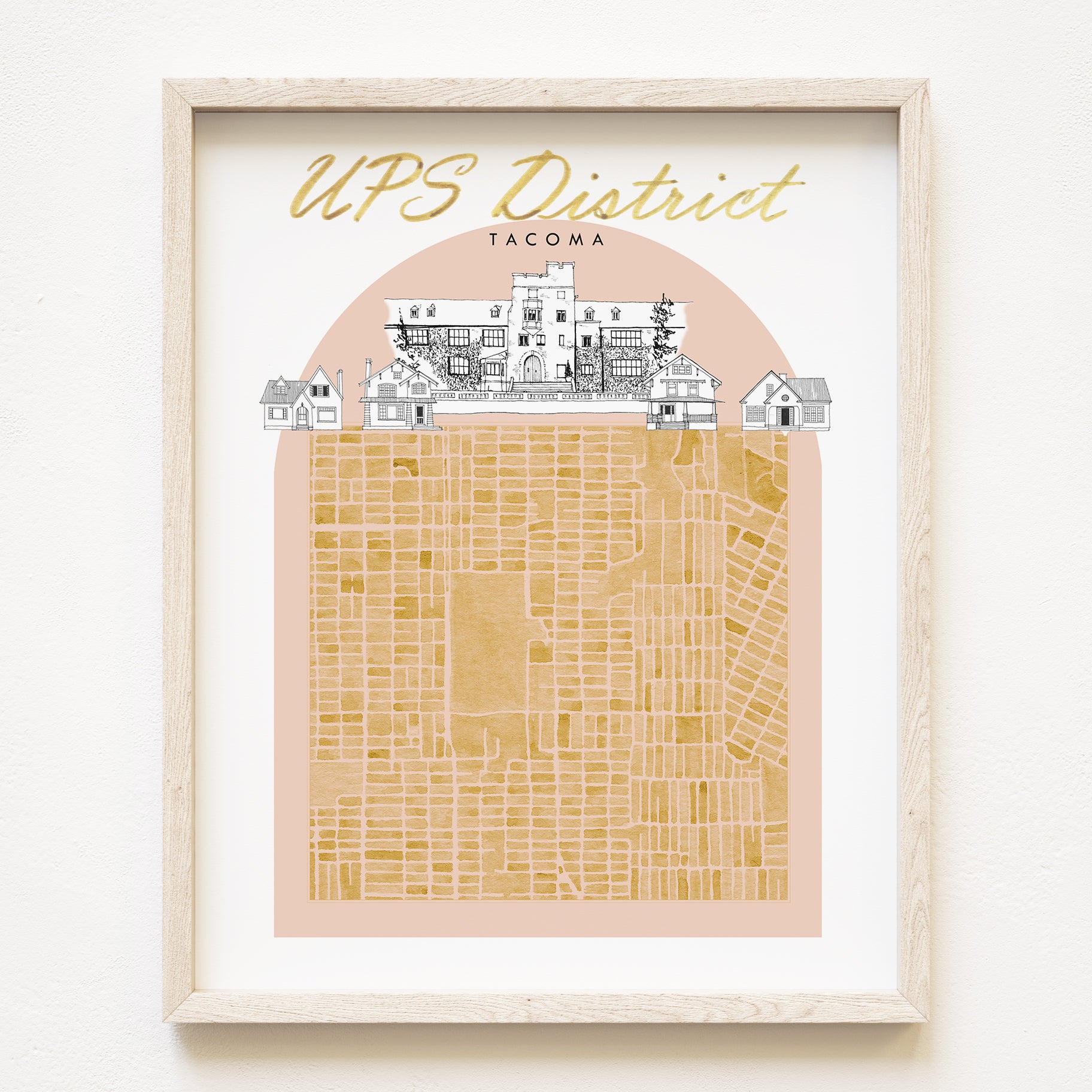 new UPS DISTRICT TACOMA Neighborhood "Charms" Watercolor Map: PRINT