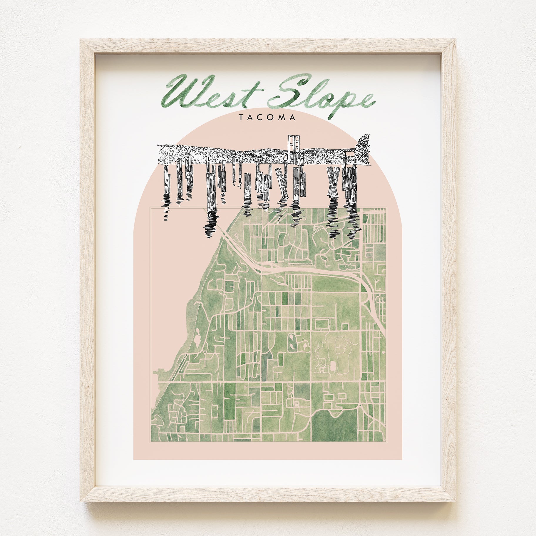 new WEST SLOPE TACOMA Neighborhood "Charms" Watercolor Map: PRINT