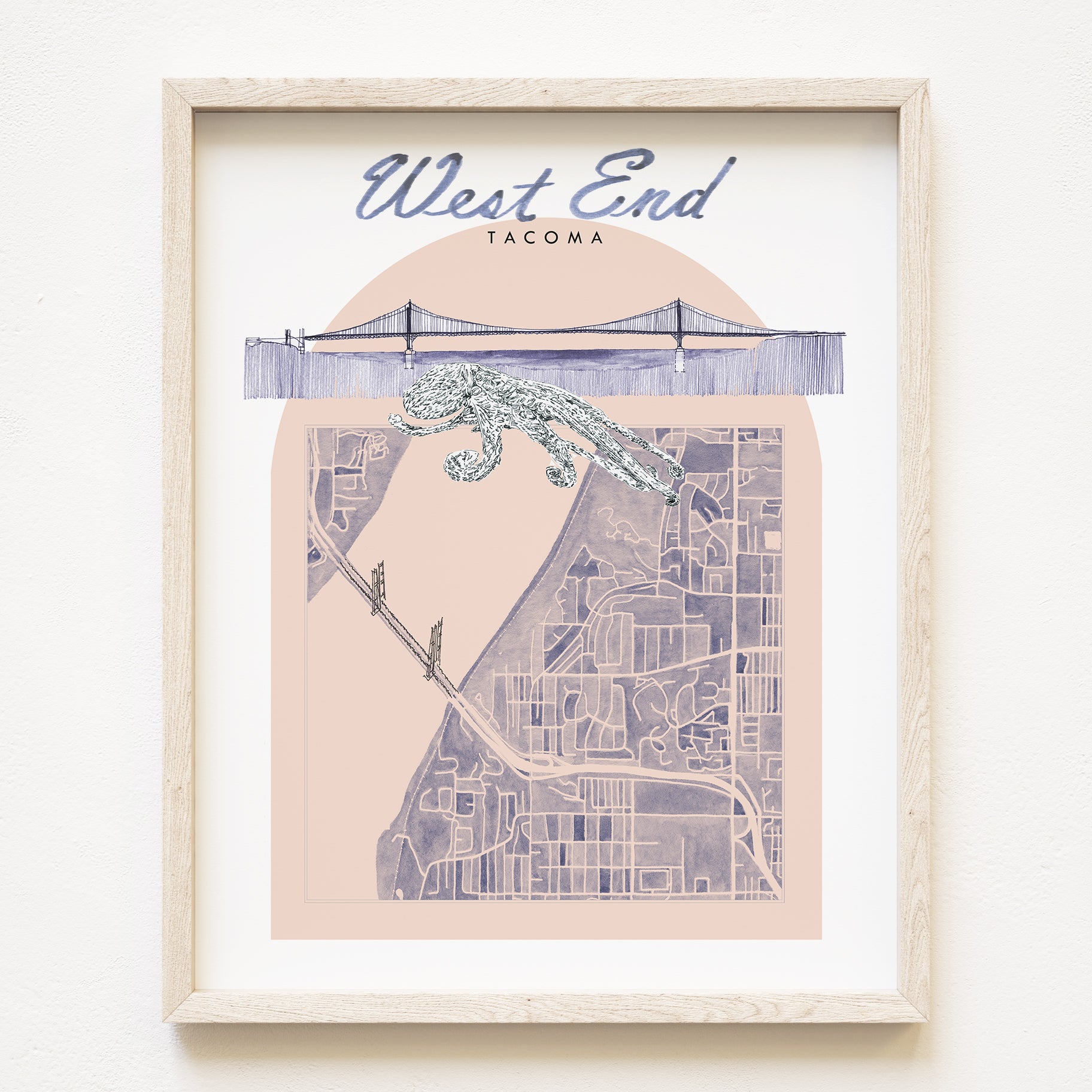 new WEST END TACOMA Neighborhood "Charms" Watercolor Map: PRINT