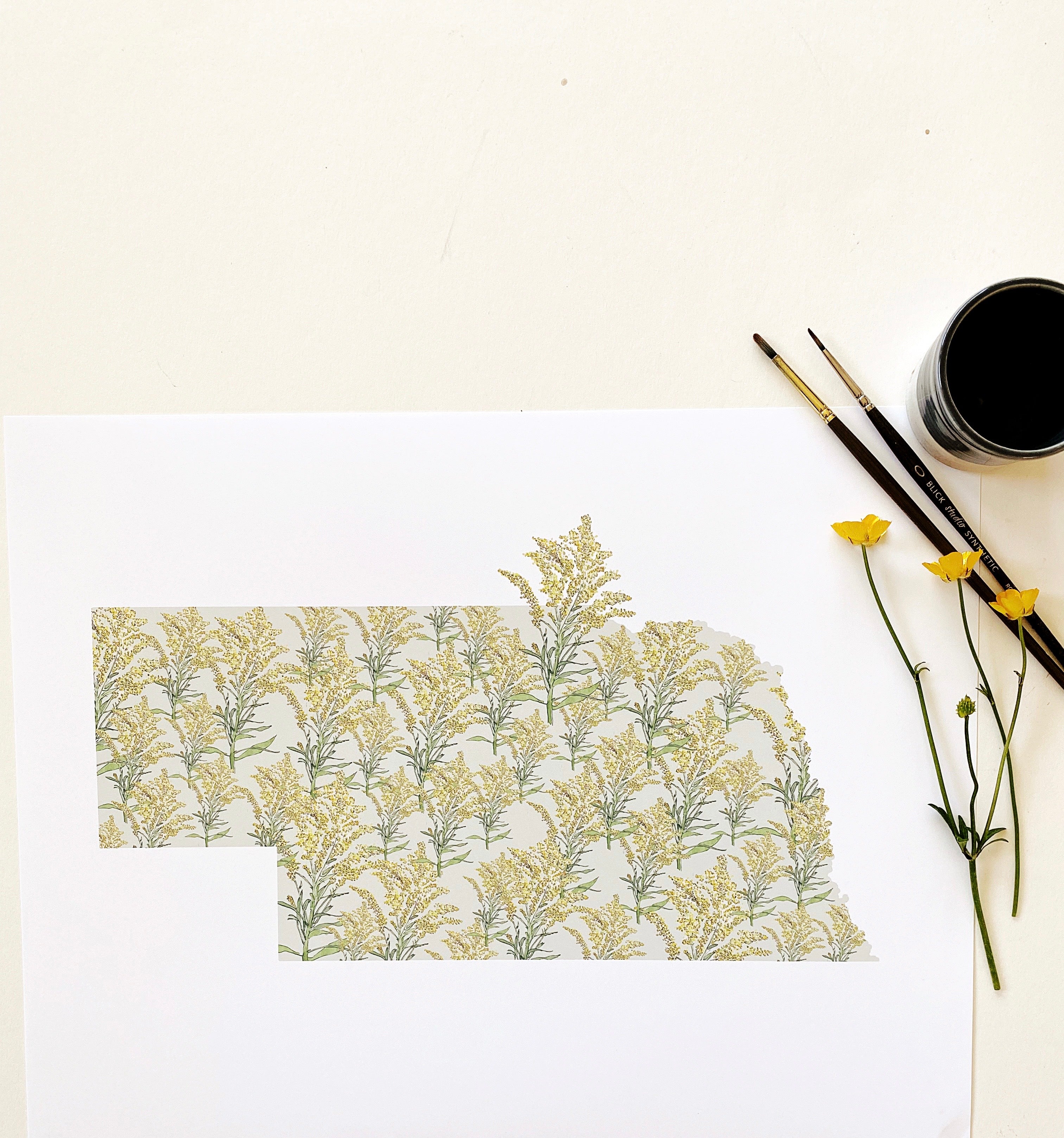 NEBRASKA State Flower Map: Goldenrod: PRINT