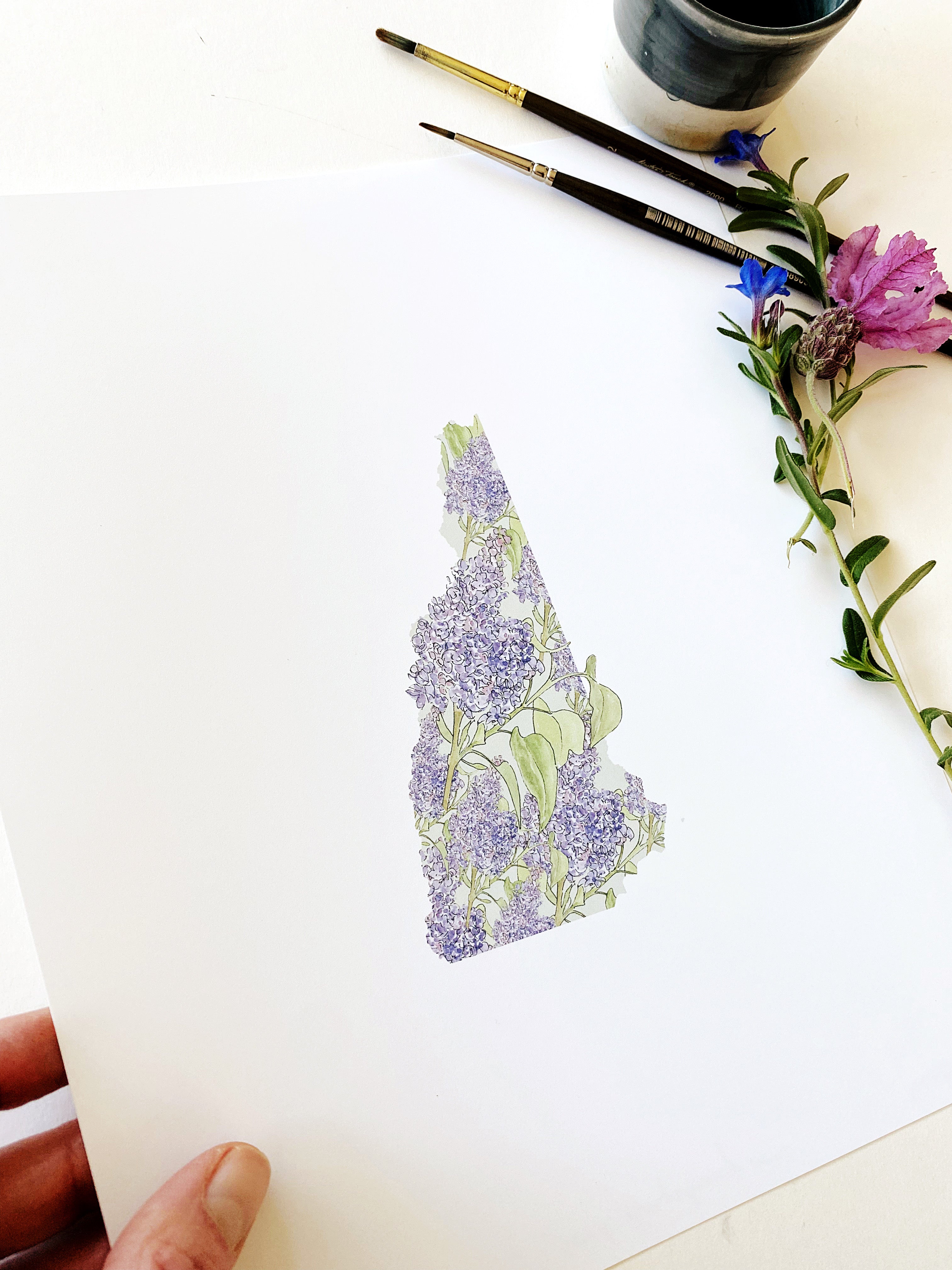 NEW HAMPSHIRE State Flower Map: Purple Lilac: PRINT