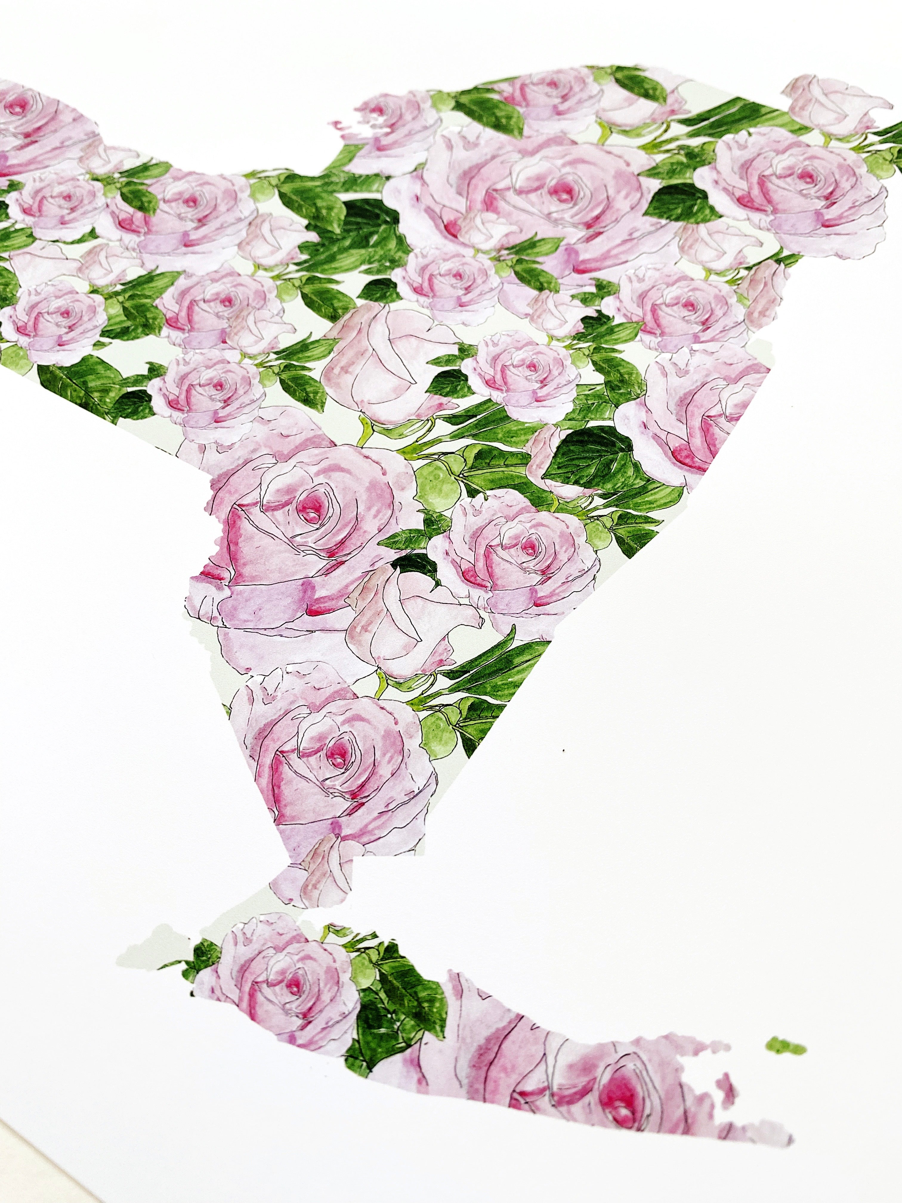 NEW YORK State Flower Map: Rose: PRINT