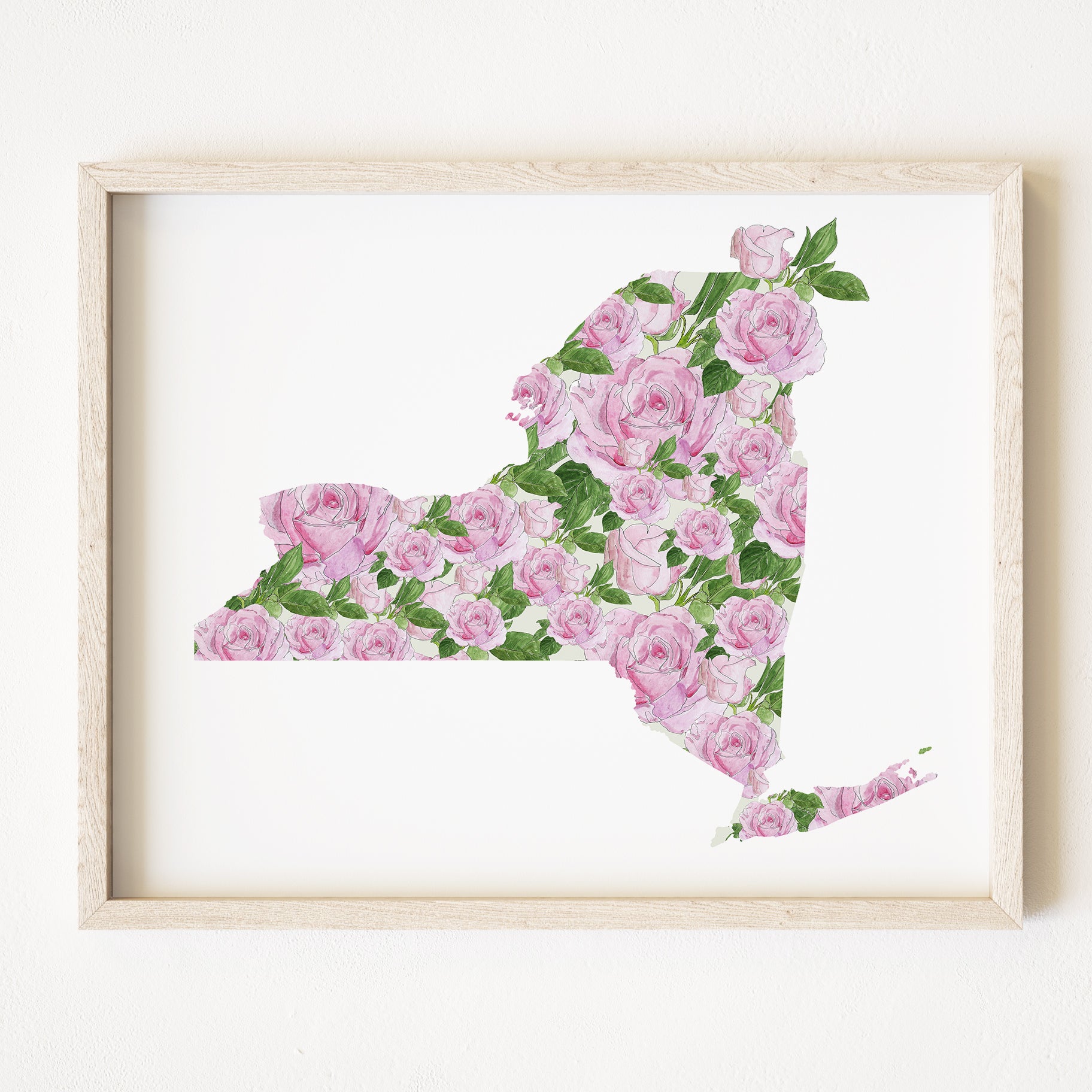 NEW YORK State Flower Map: Rose: PRINT